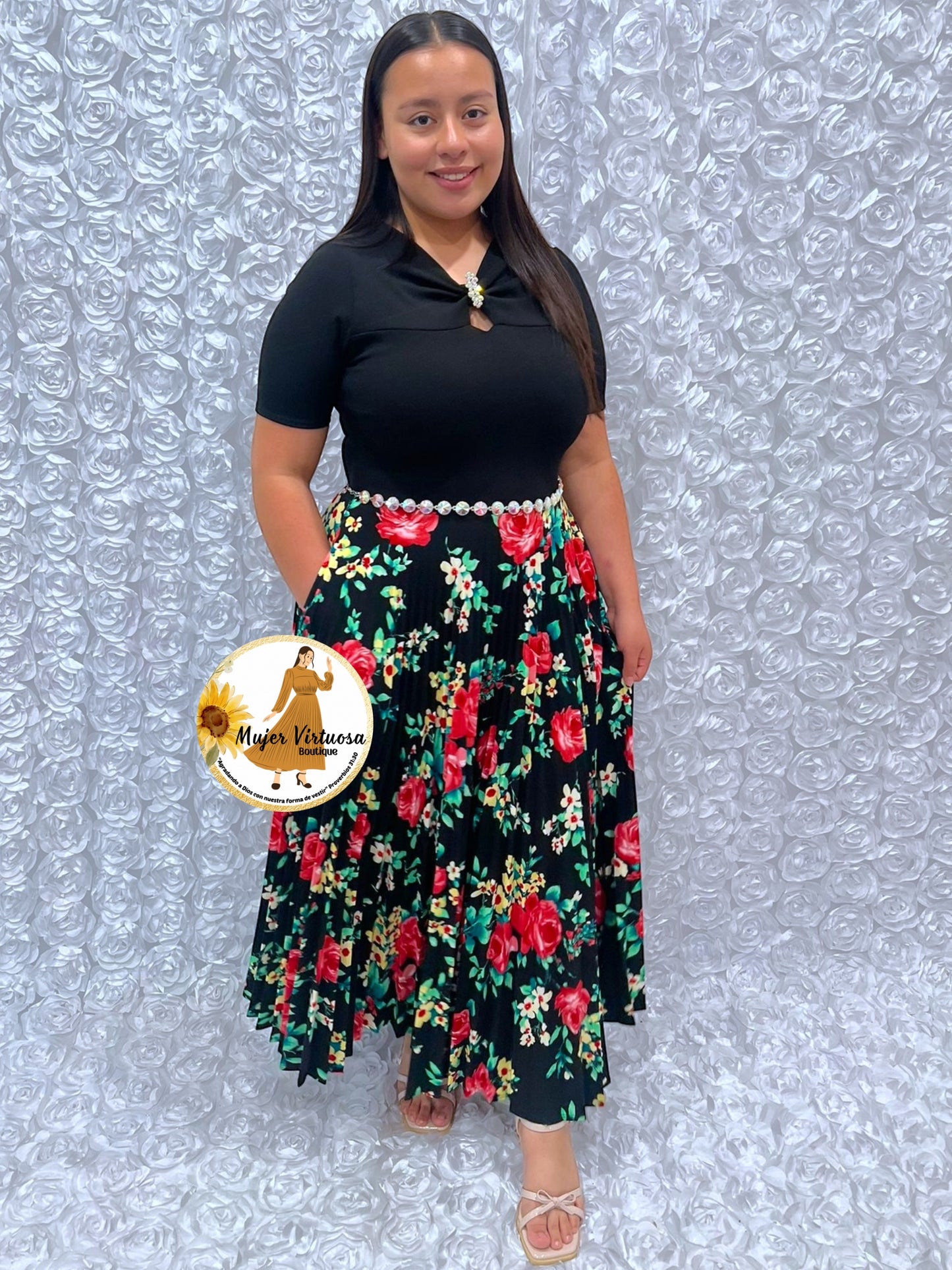 Sandy Black w/Red Roses Dress
