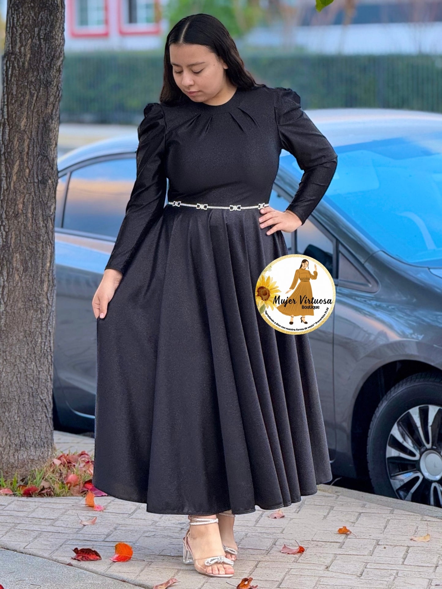 Eloisa Black Glitter Satin Dress