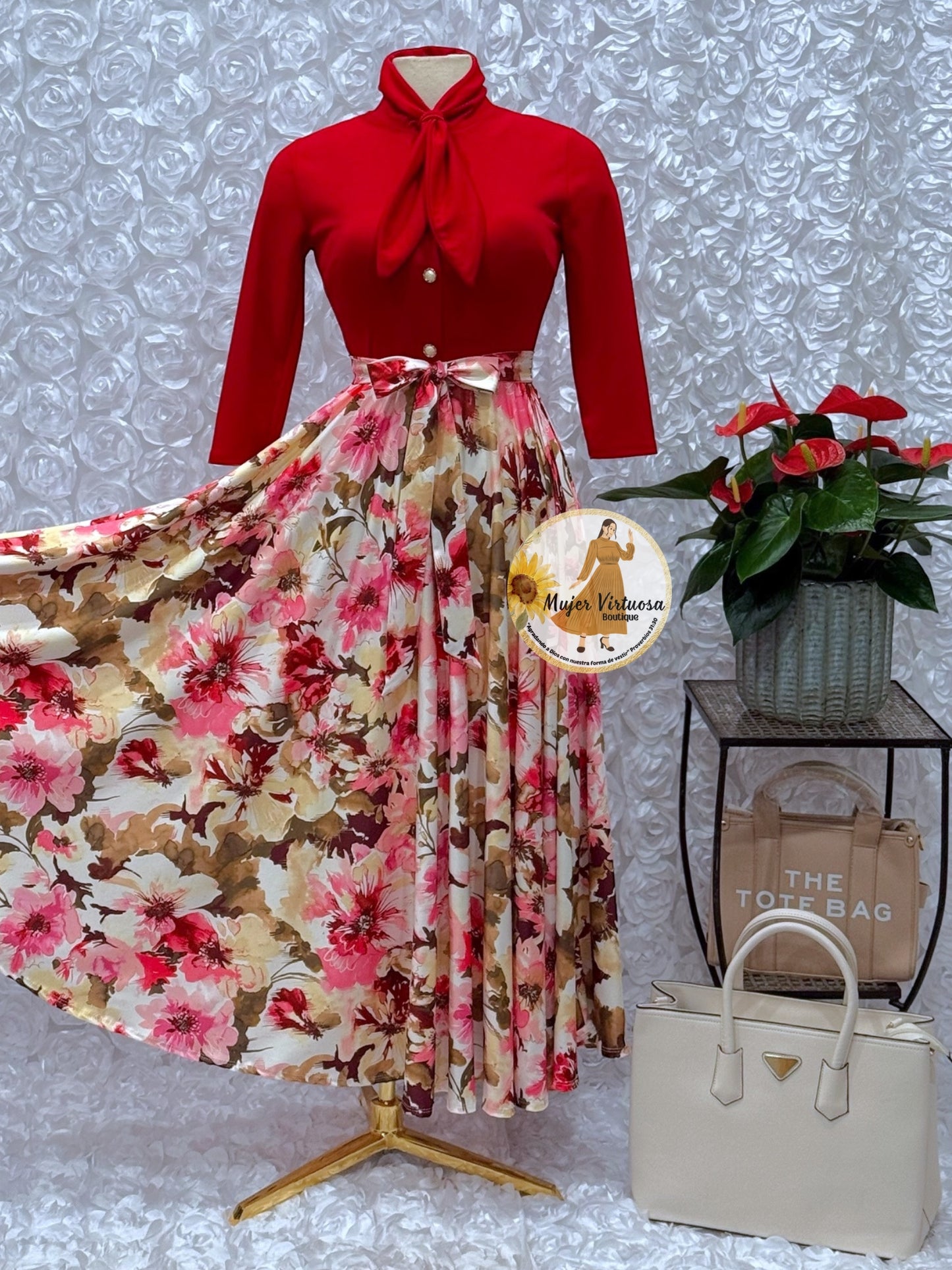 Red Floral Vintage Style Dress