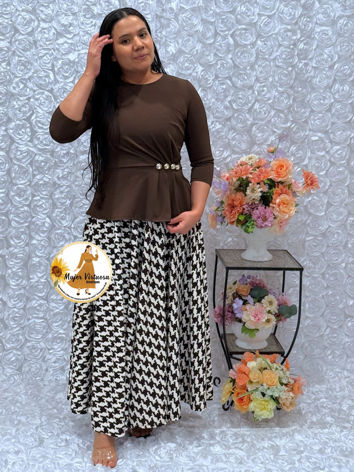 Betty Brown/Houndstooth Print Dress