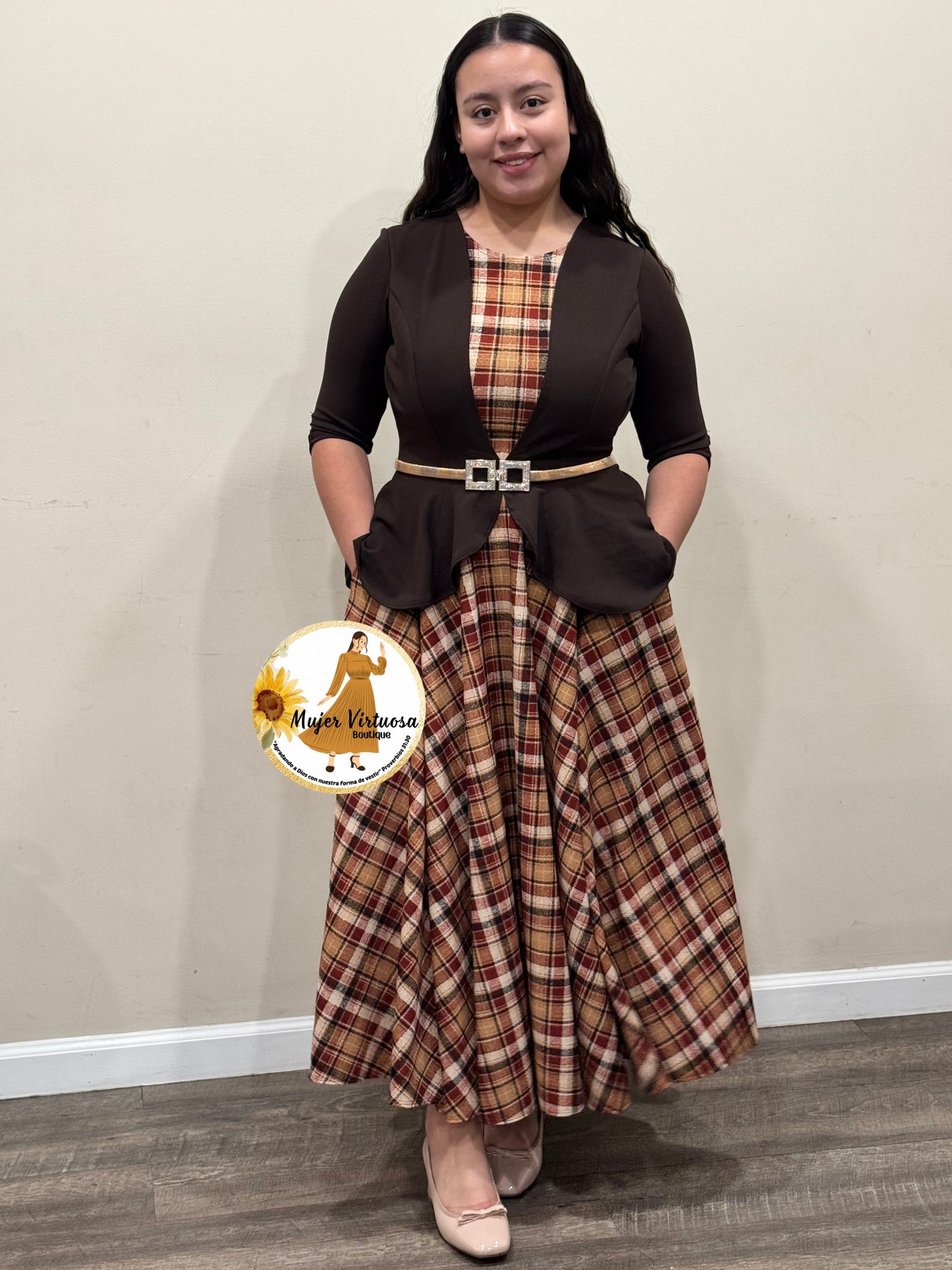 Helena Brown Plaid Blazer Dress