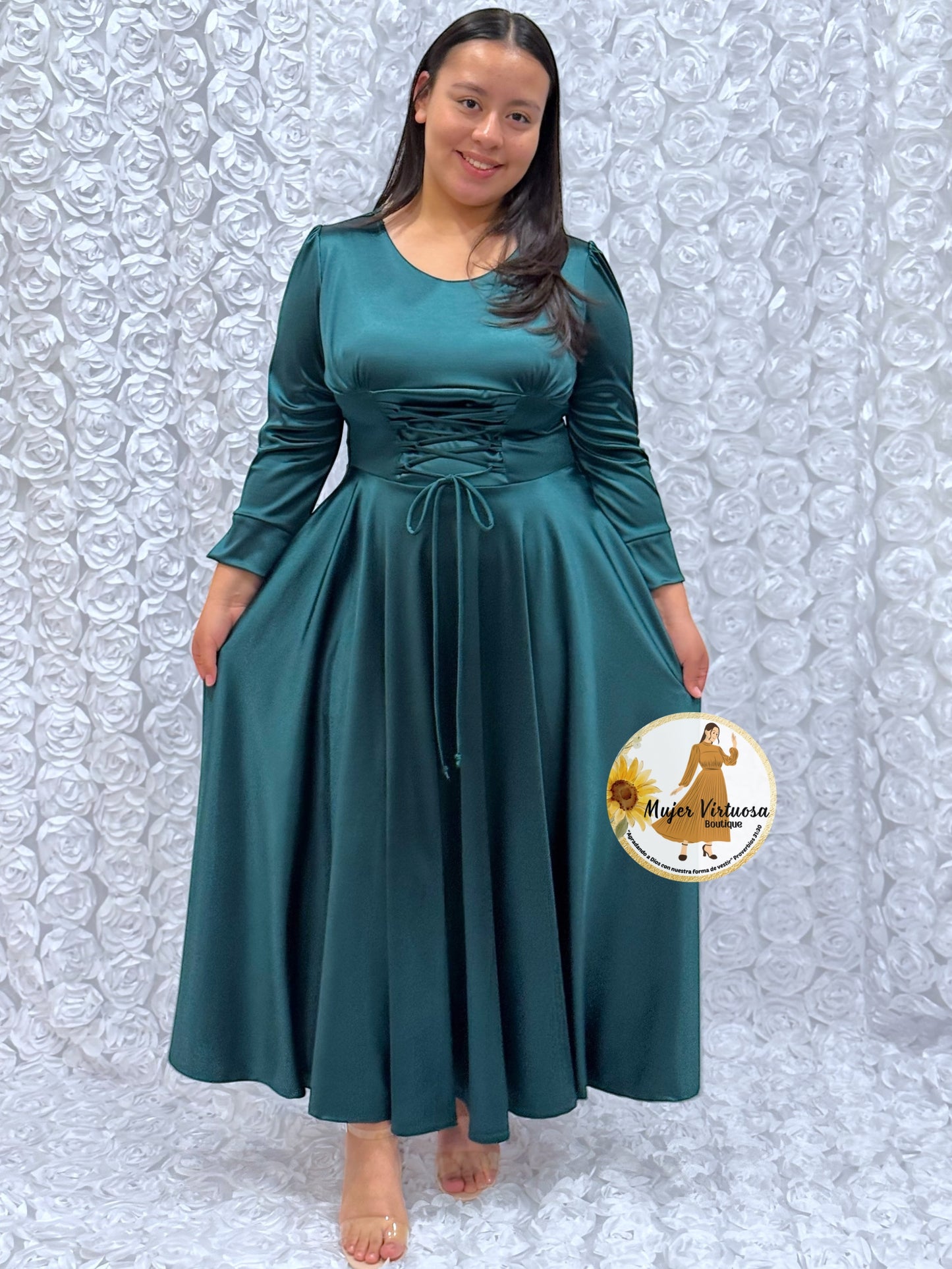 Emerald Corset Satin Dress