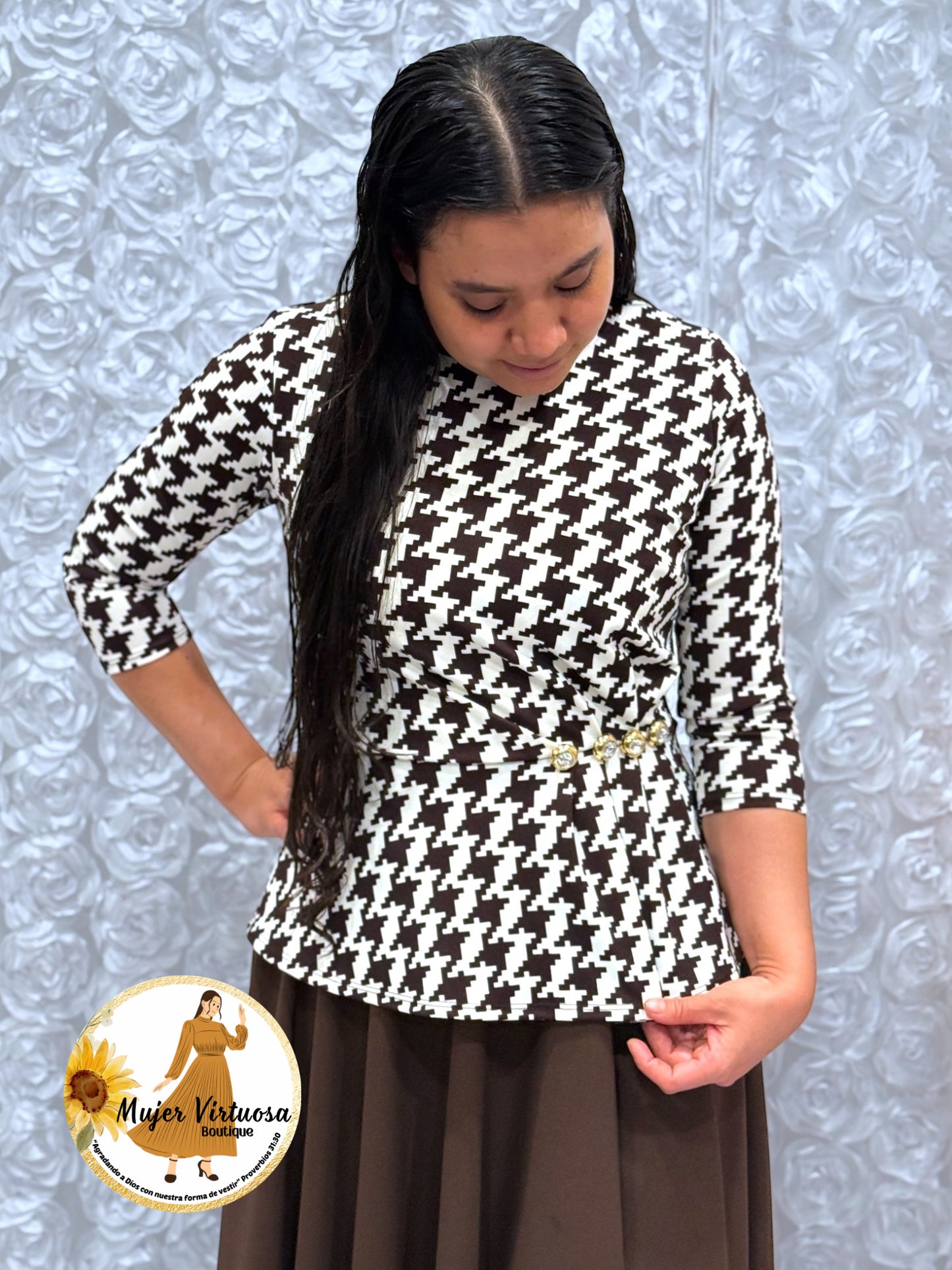 Betty Houndstooth Print/Brown Dress