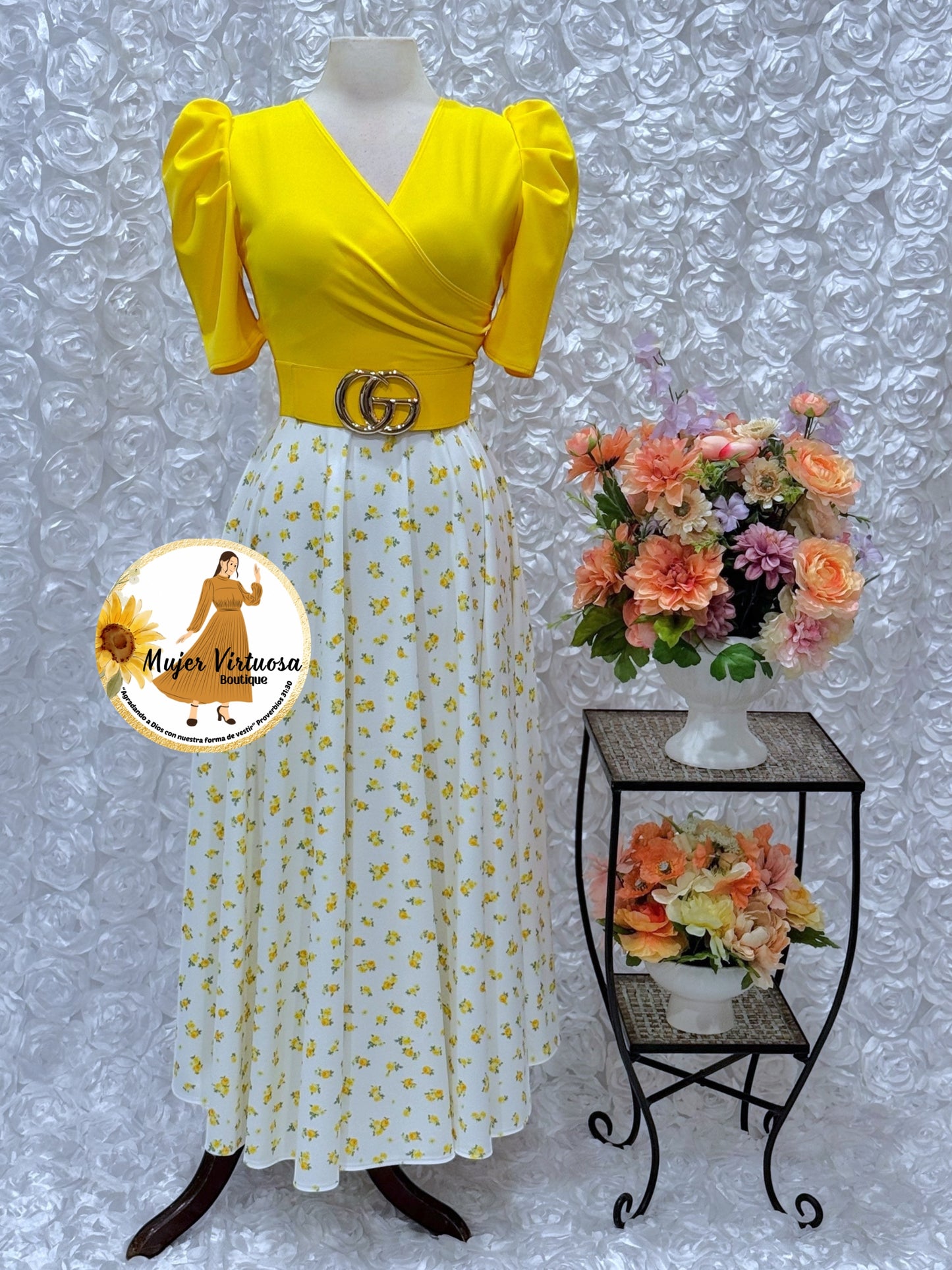 Susan Yellow/White Floral Dress