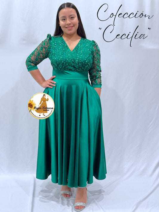 Cecilia Kelly Green Satin Dress