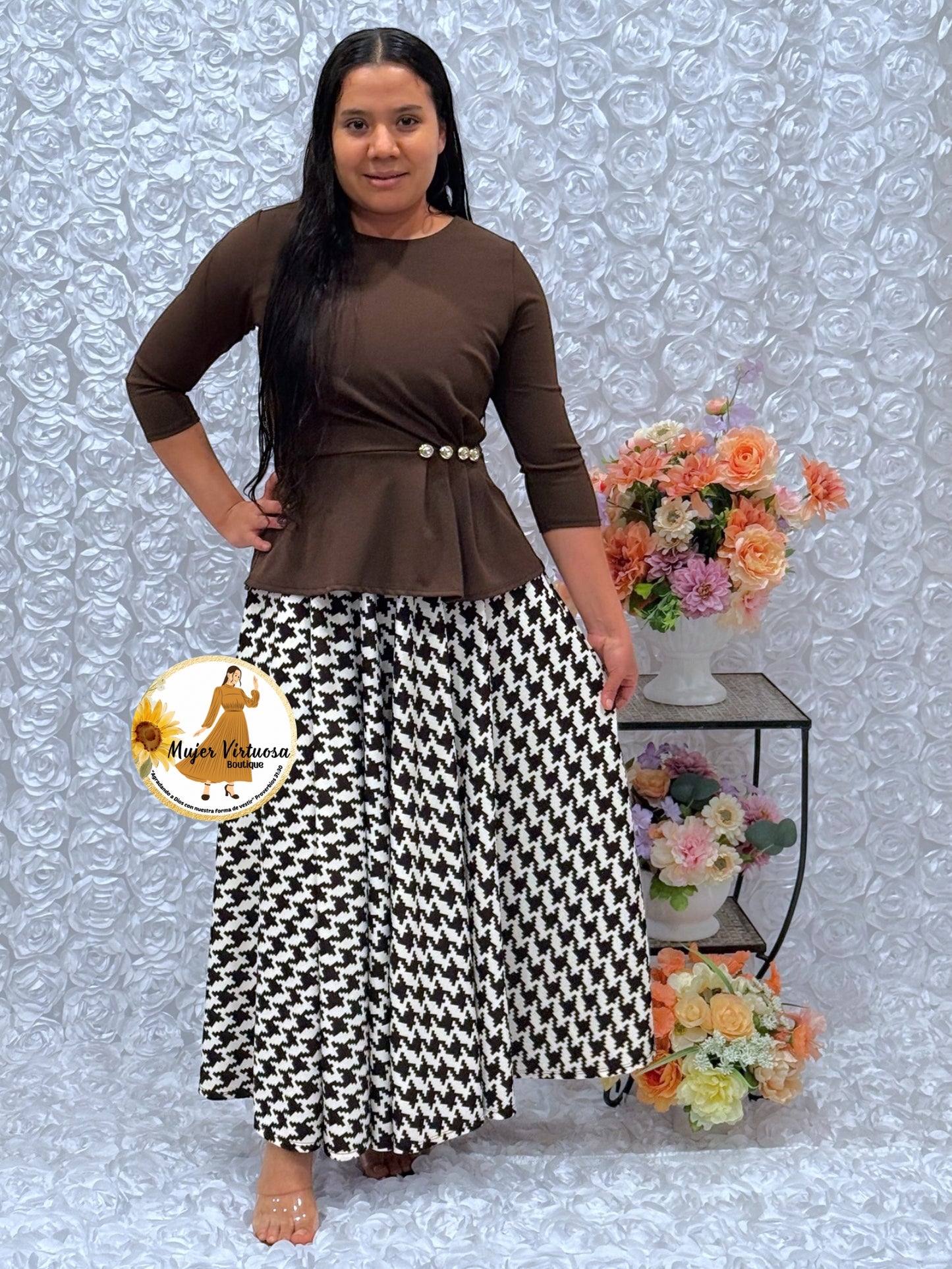 Betty Brown/Houndstooth Print Dress