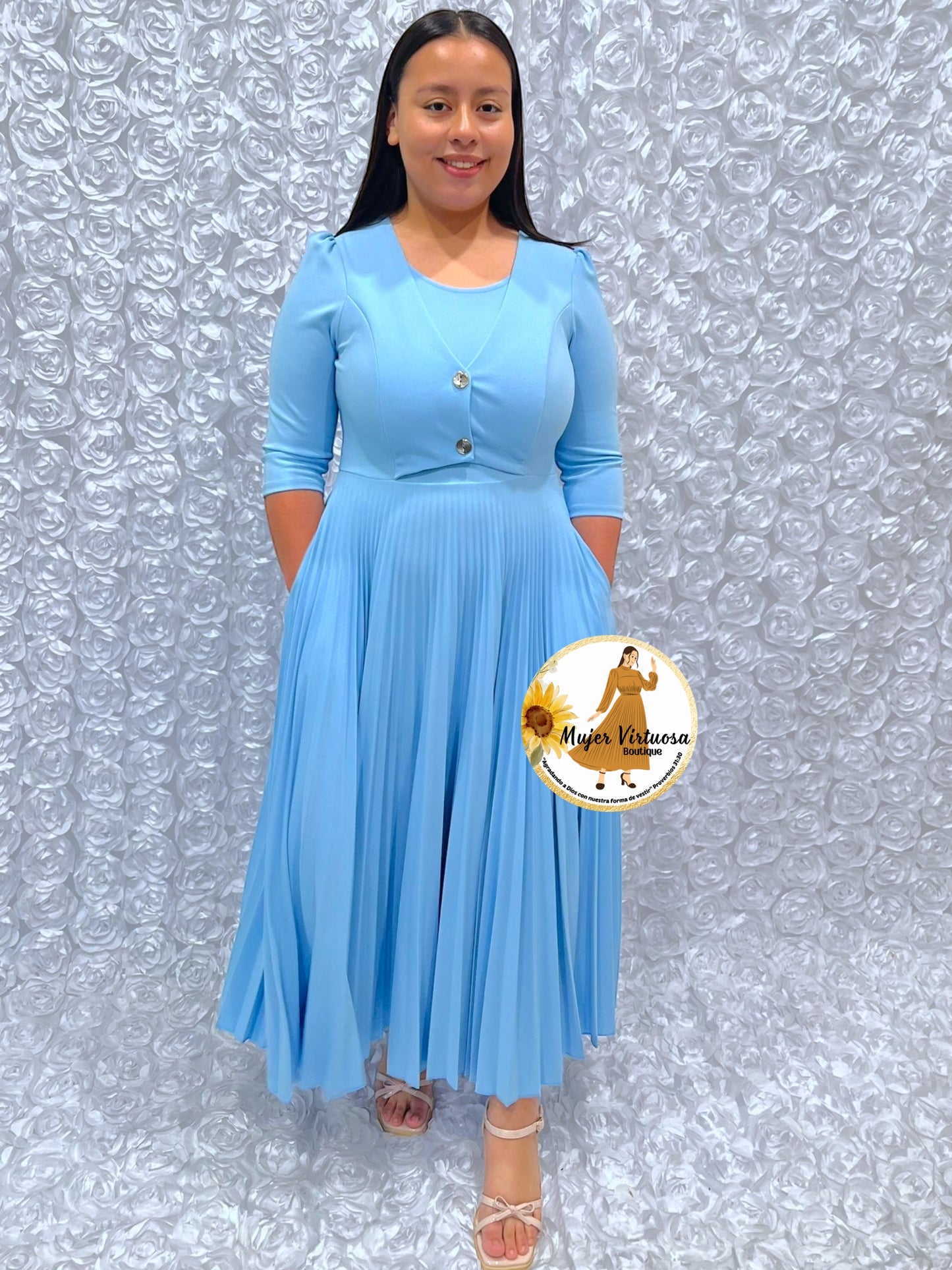 Milena Baby Blue Pleated Dress