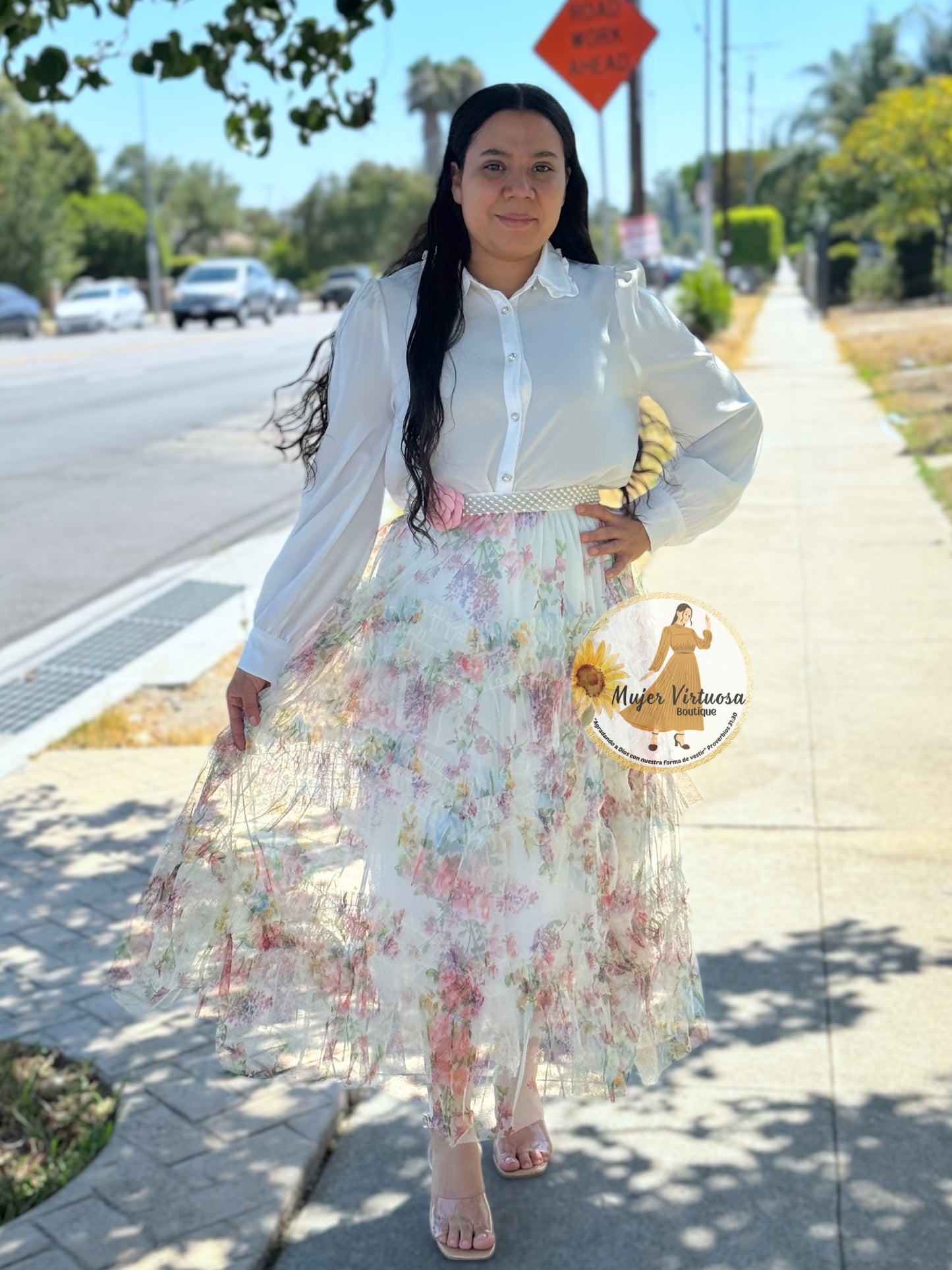 White Floral Mesh Skirt