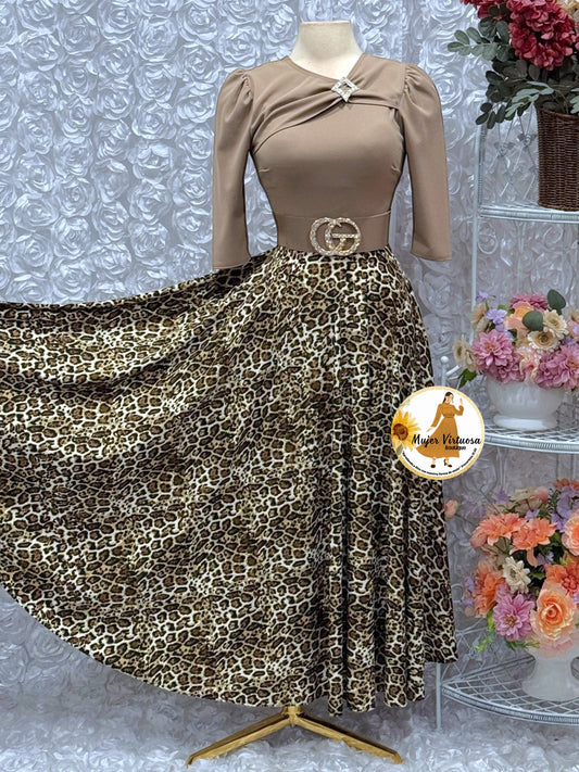 Rosalie Mocha Animal Print Dress