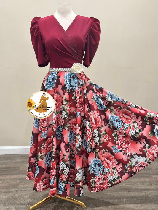 Susan Burgundy Floral Dress