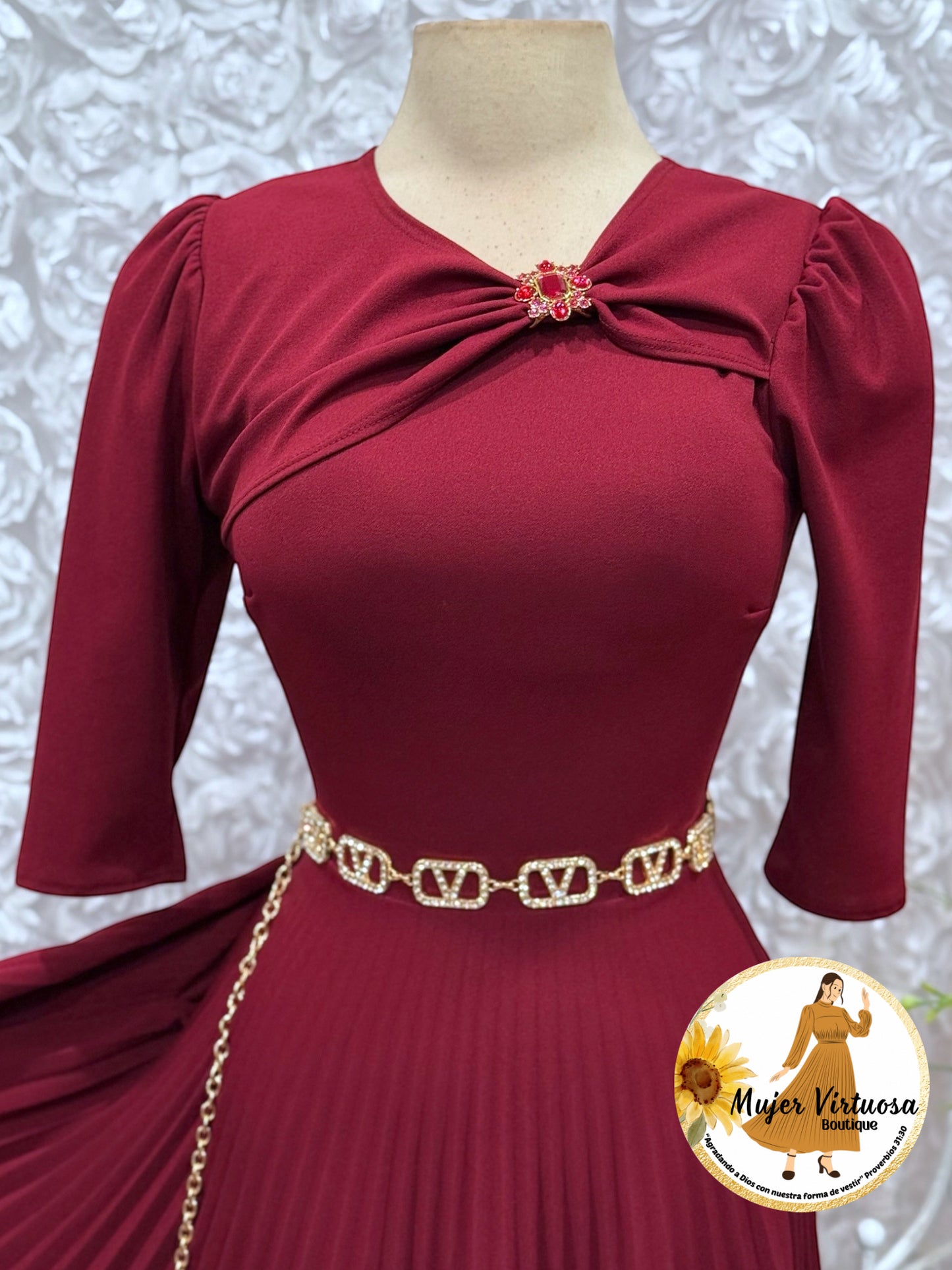 Rosalie Burgundy Pleated Dress