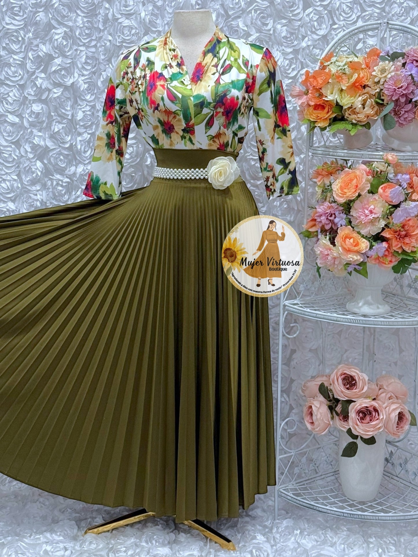 Olive Green Pleated Skirt