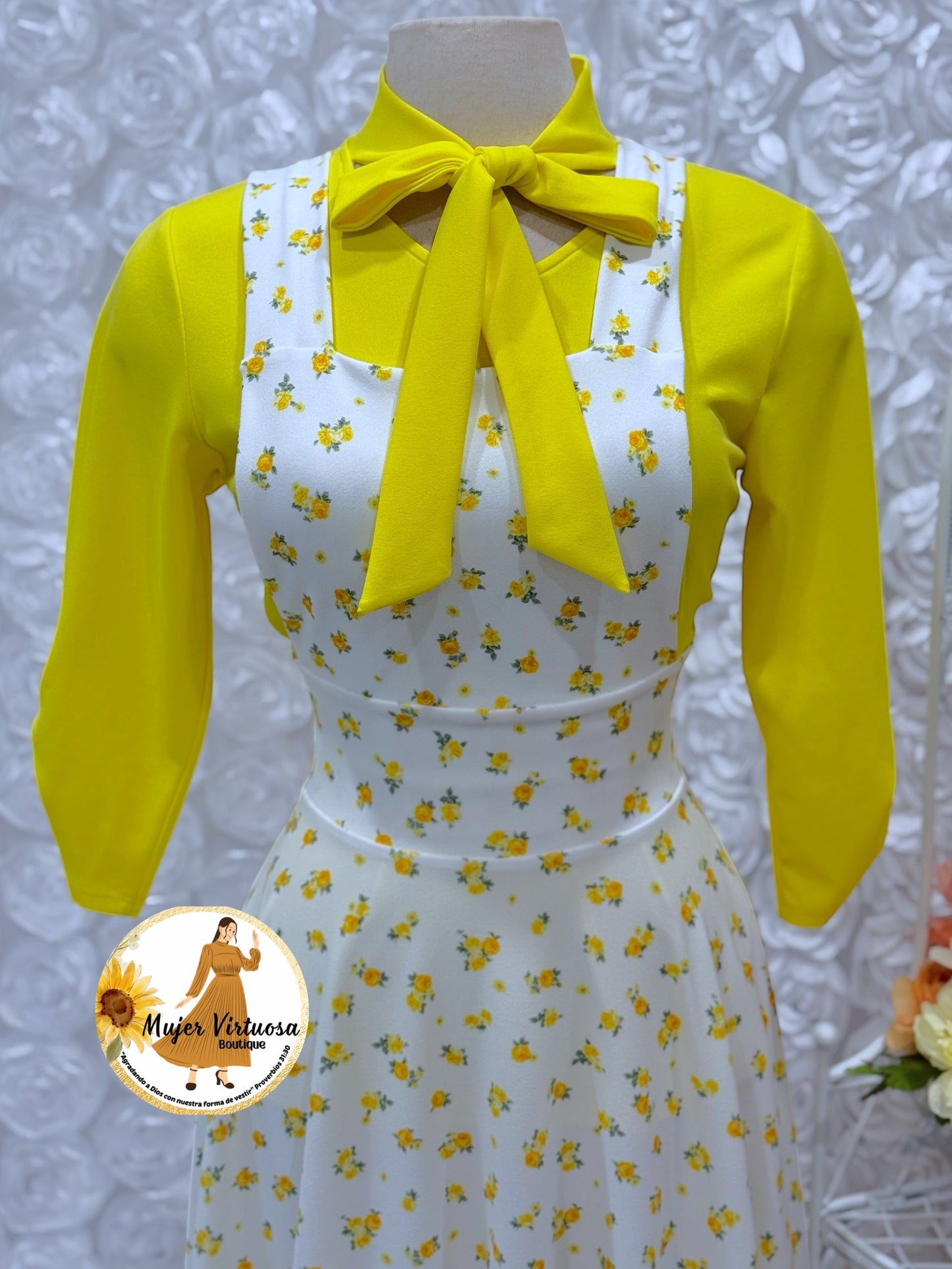 Angie Yellow & White Ditsy Floral Overall