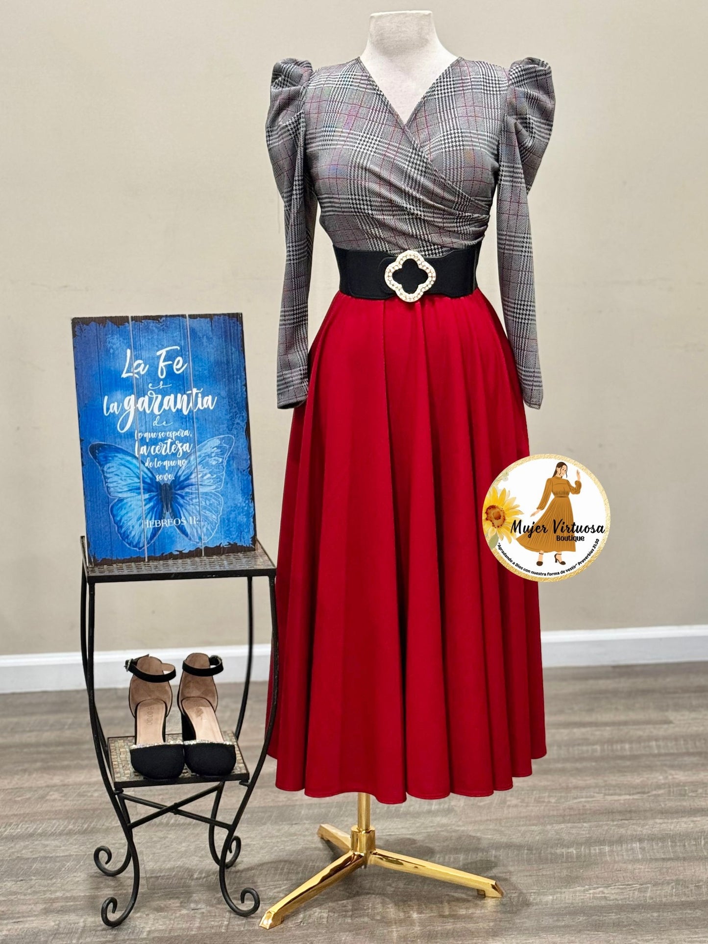 Larissa Black/Red Plaid Dress