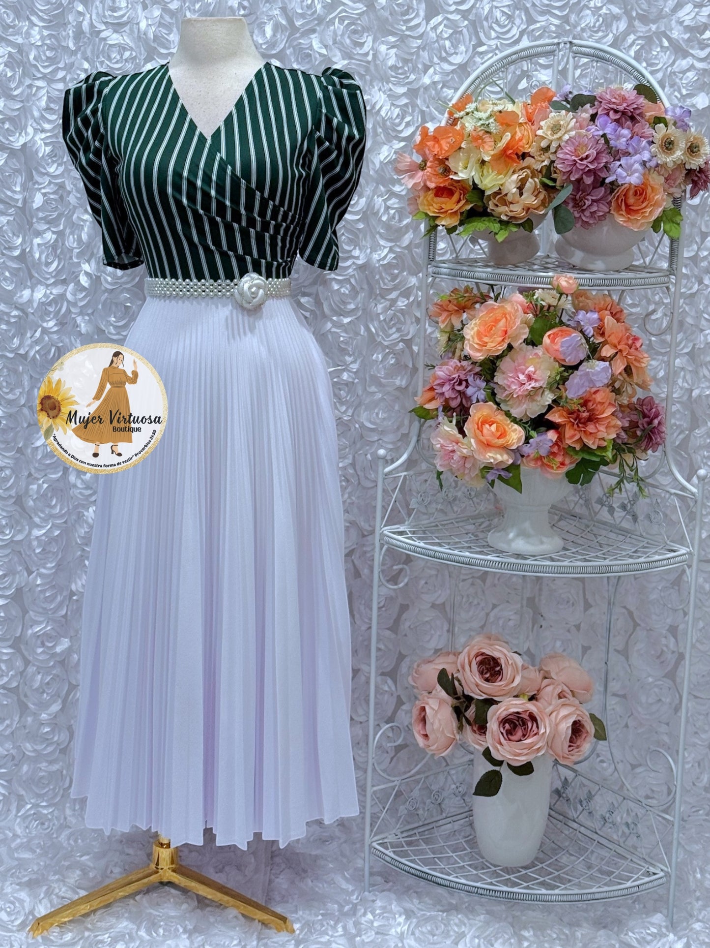 Jessica Green/White Striped Dress