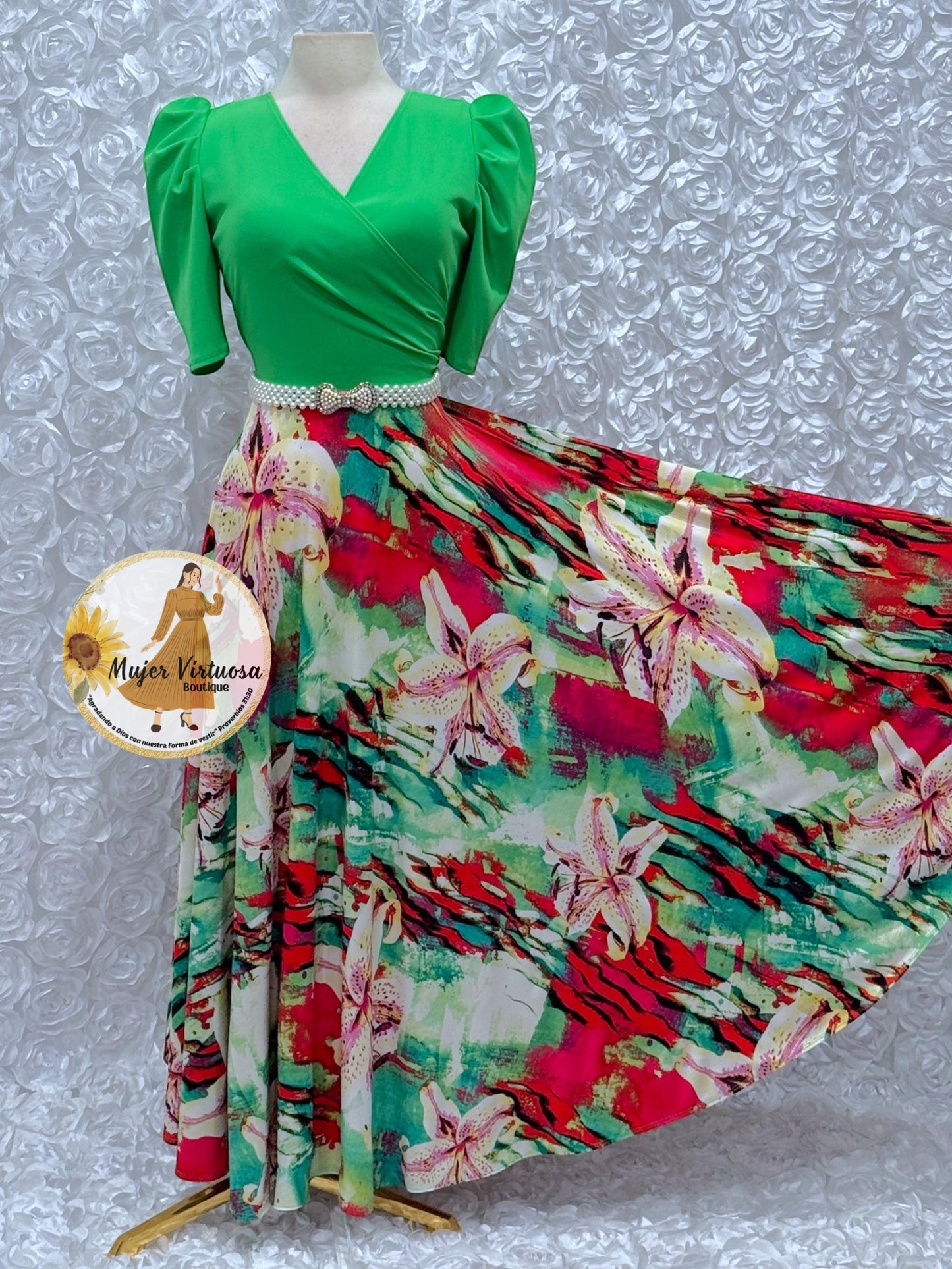 Suri Green Lily Flowers Dress