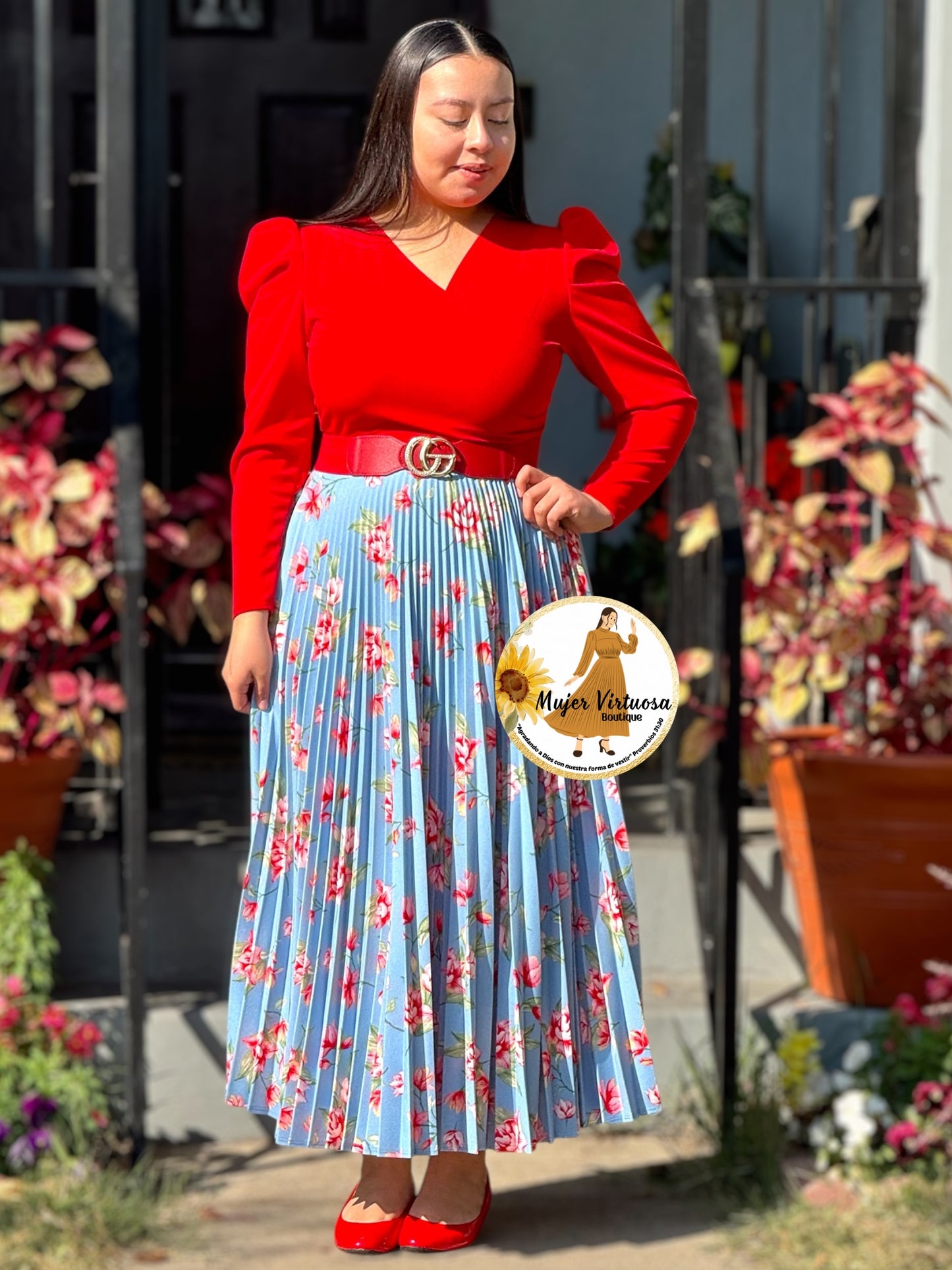Yvette Red/Aqua Floral Dress