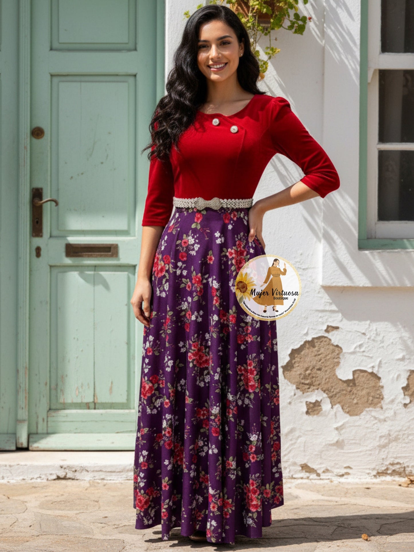 Celeste Red/Purple Floral Dress