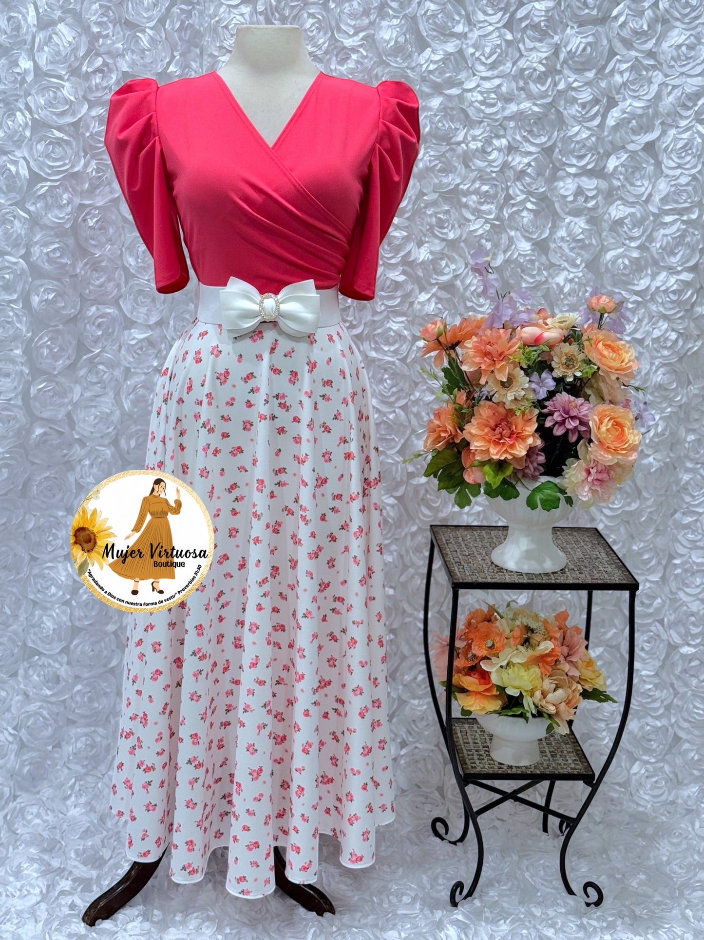 Susan Coral/White Floral Dress