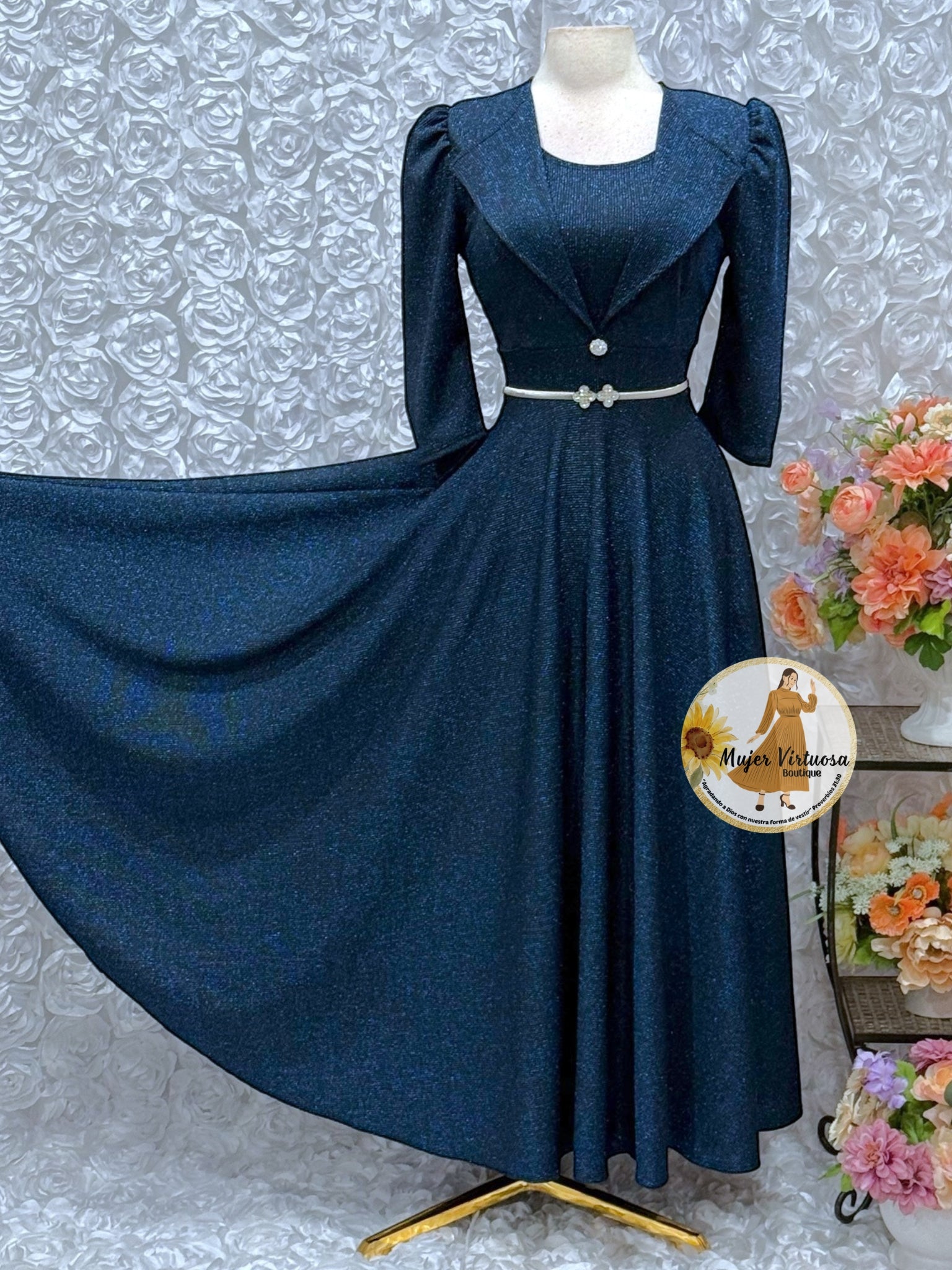 Astrid Black/Blue Shiny Blazer Dress