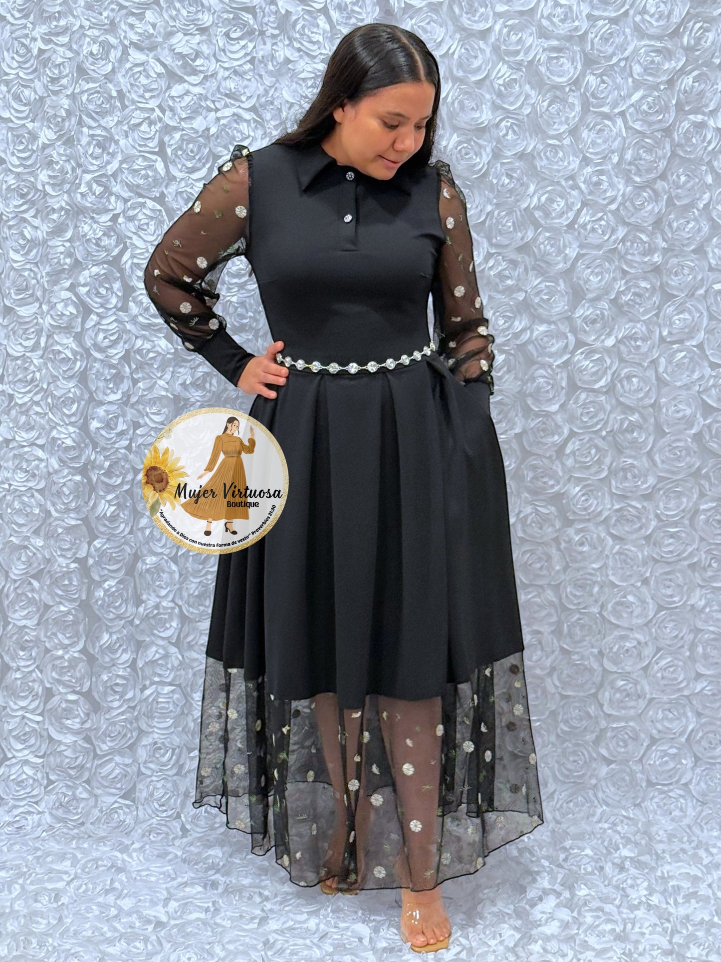 Belinda Black Pleated Dress