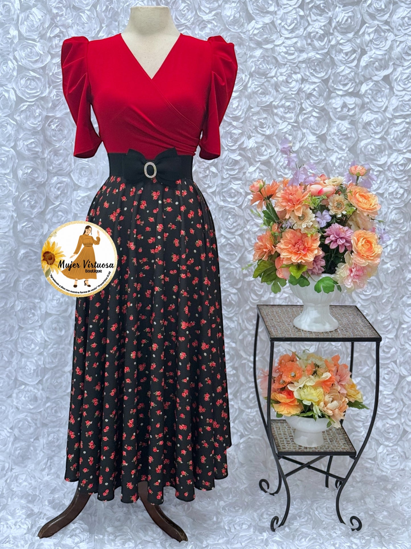 Susan Red & Black Ditsy Dress