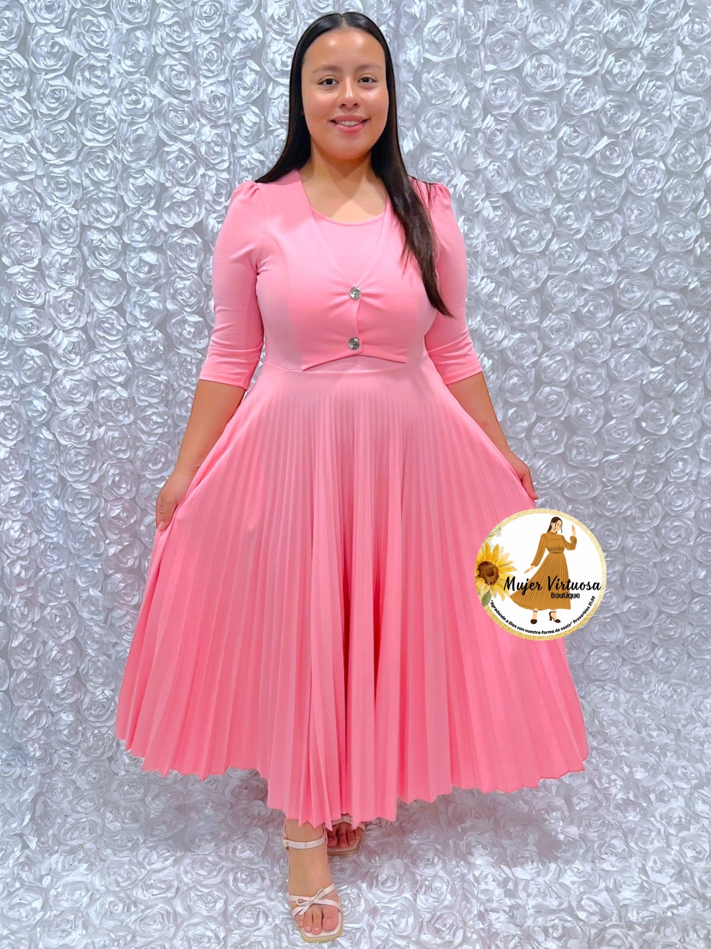 Milena Bubble Pink Pleated Dress