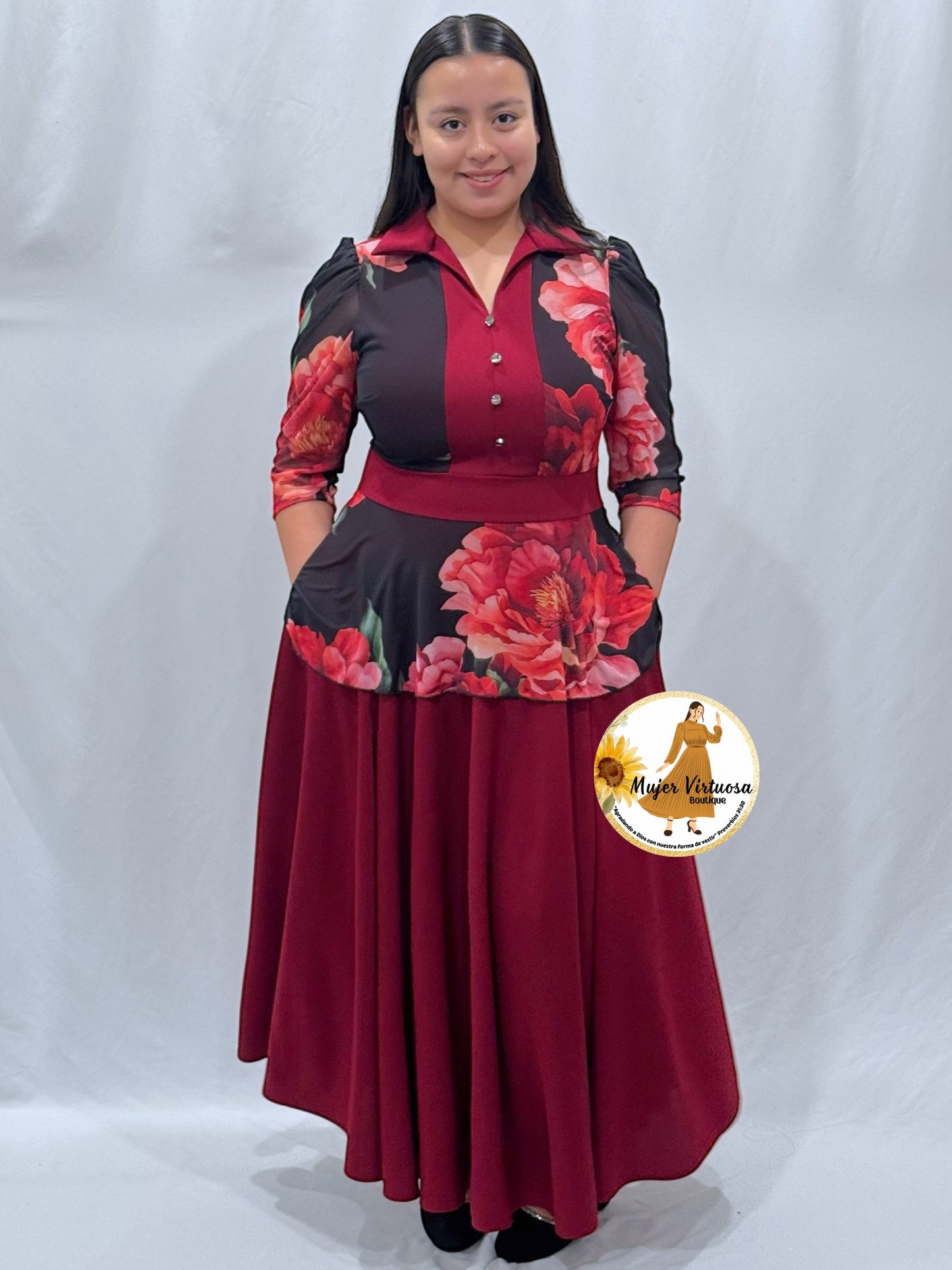 Analy Burgundy Floral Dress