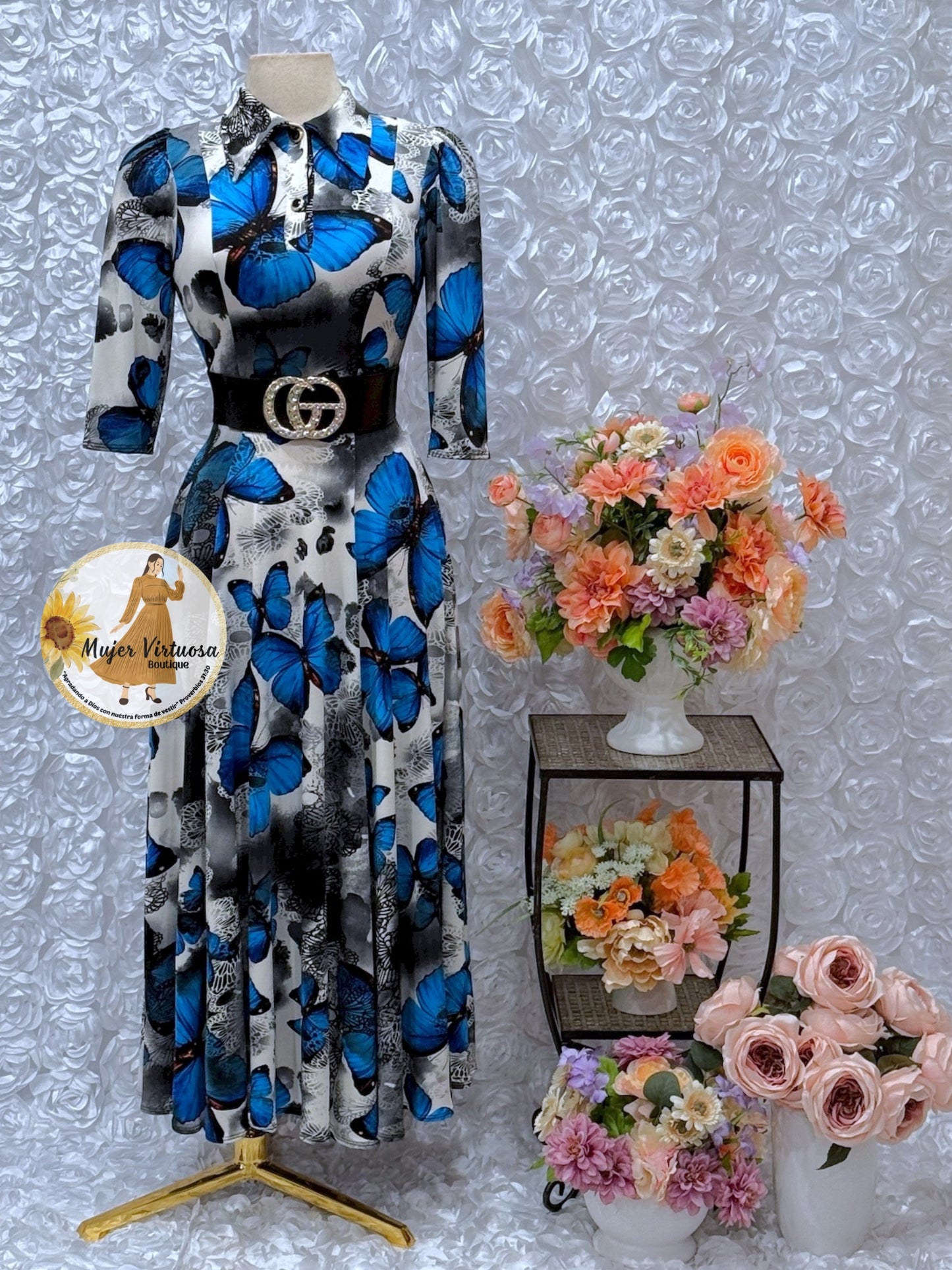 Minerva Blue Butterflies Dress