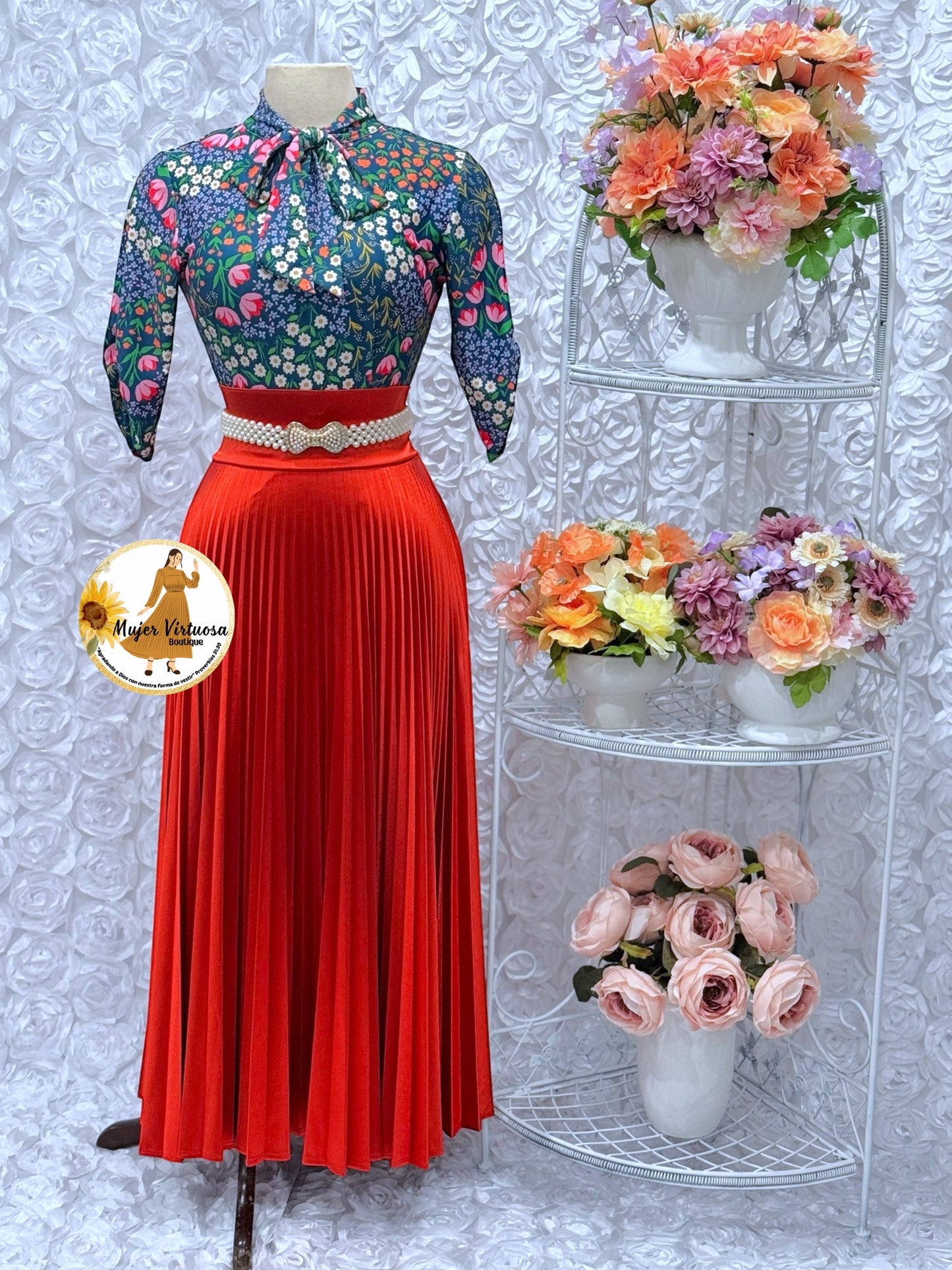 Rust Pleated Satin Skirt