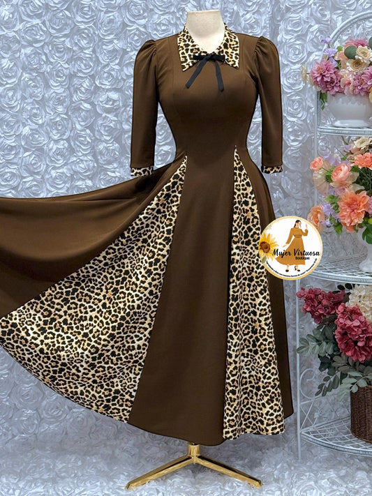 Victoria Brown Animal Print Dress