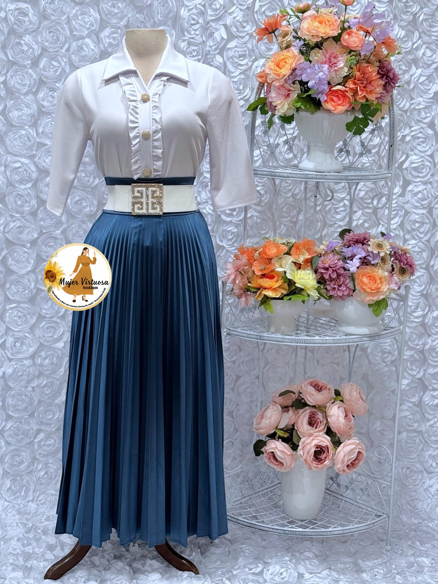 Midnight Blue Pleated Satin Skirt