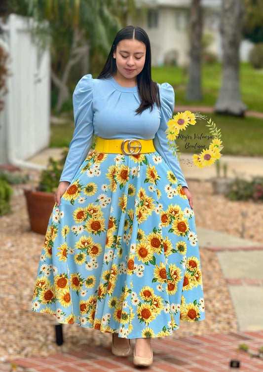 Eloisa Sky Blue Sunflower Dress