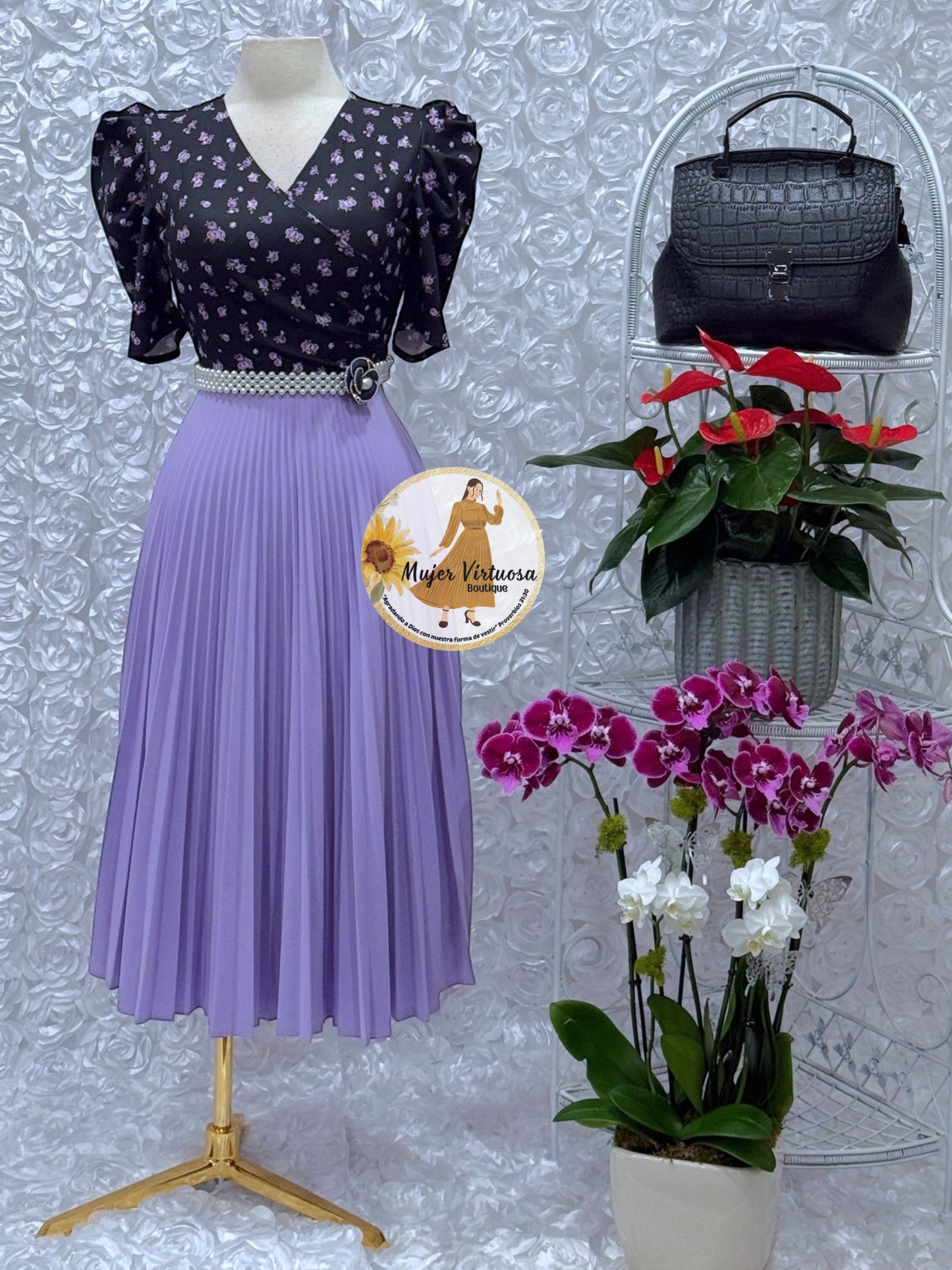 Jessica Black/Lilac Midi Dress