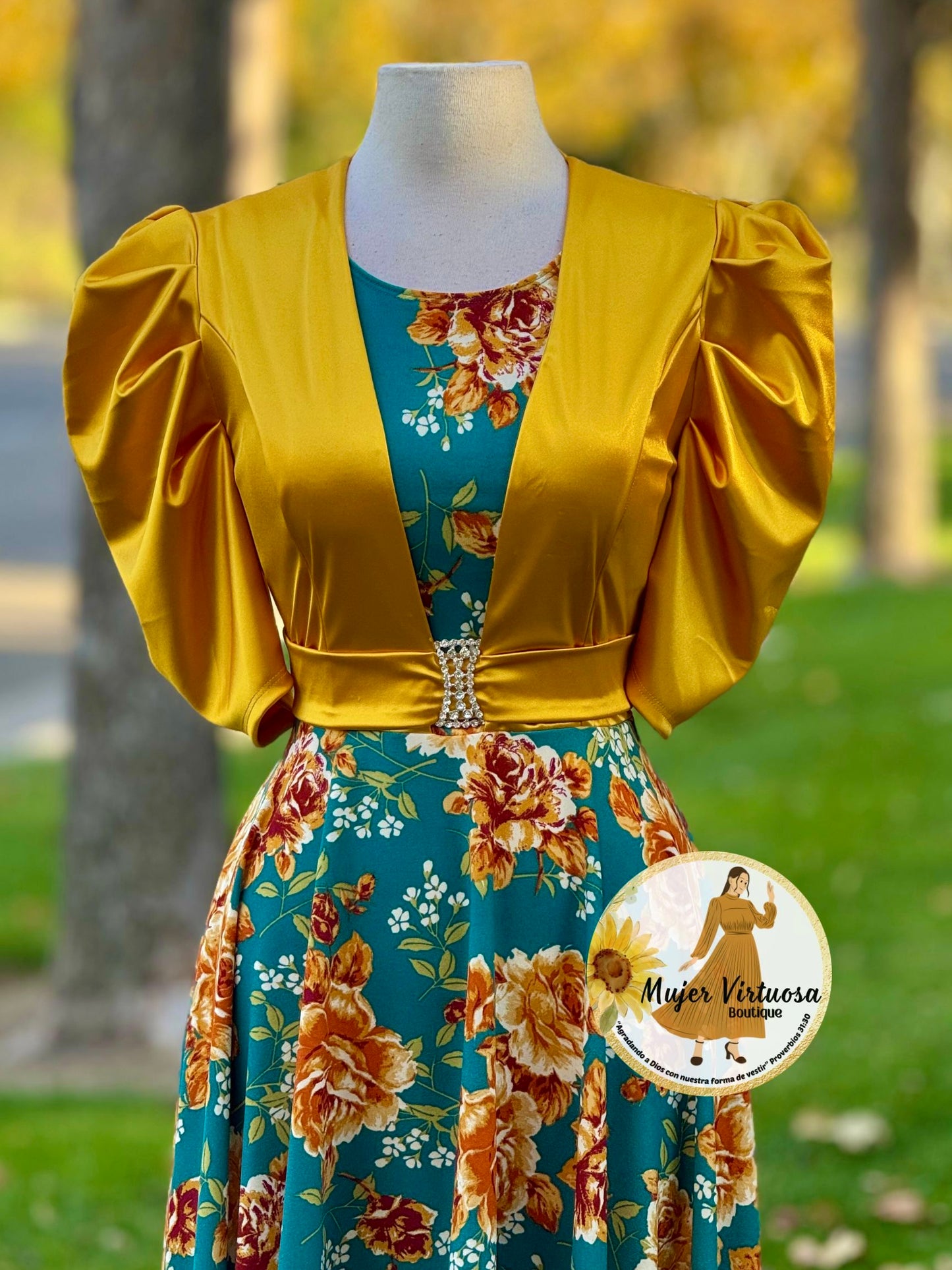 Saori Mustard/Aqua Blazer Dress