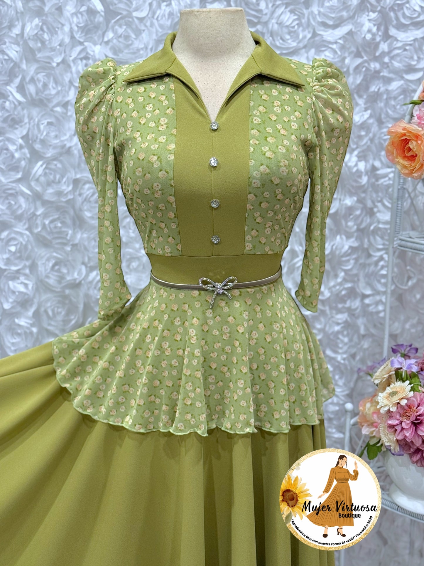 Analy Sage Green Floral Dress