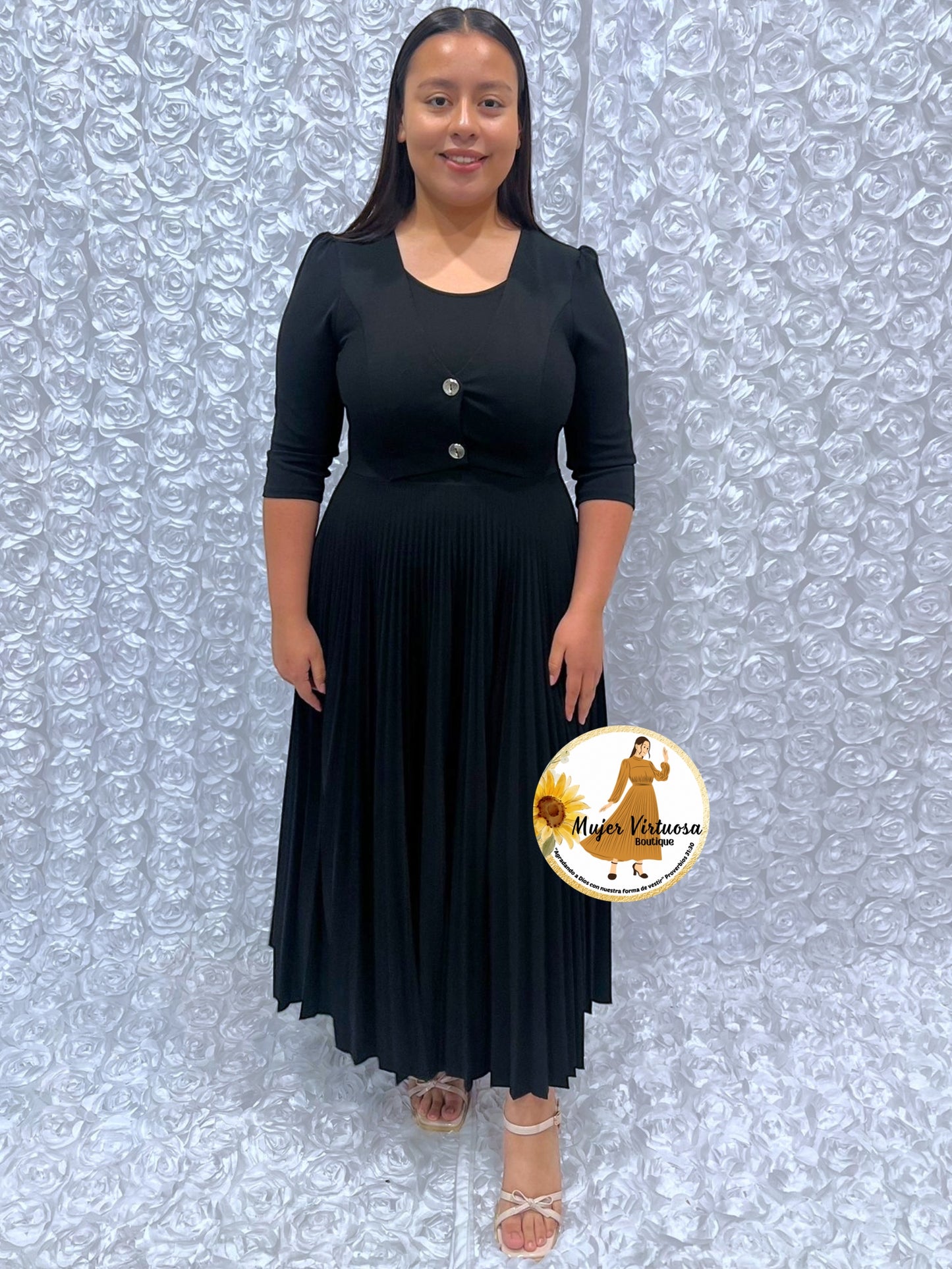 Milena Black Pleated Dress