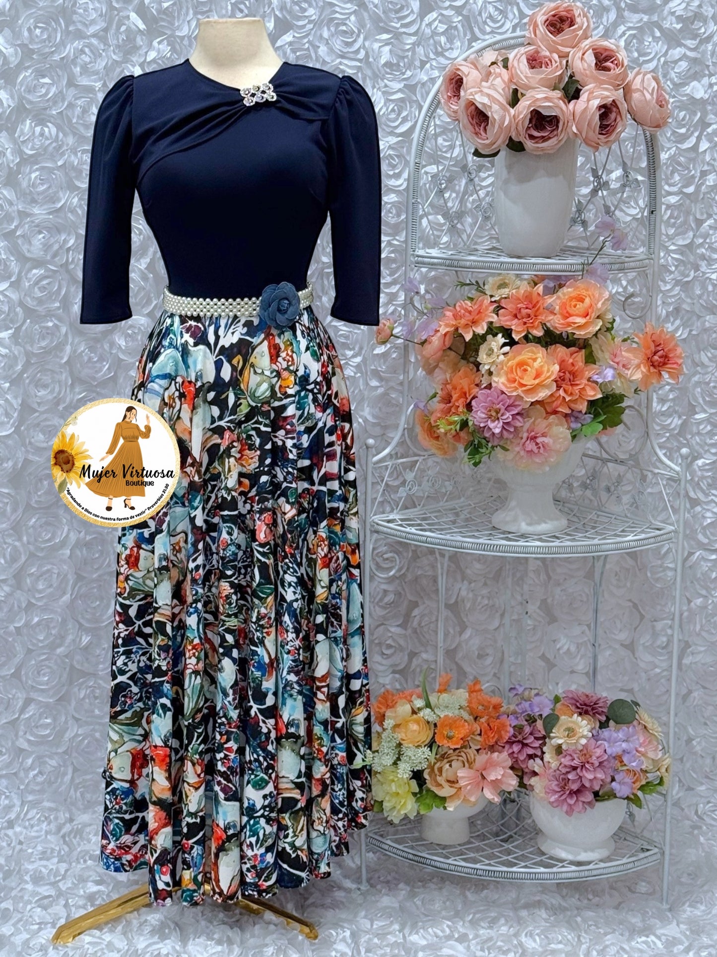 Rosalie Navy Abstract Print Dress