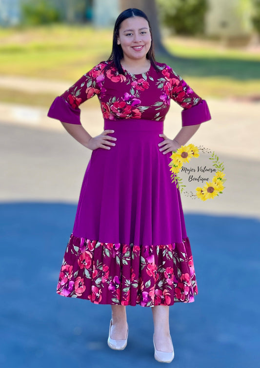 Hannah Burgundy Floral Dress