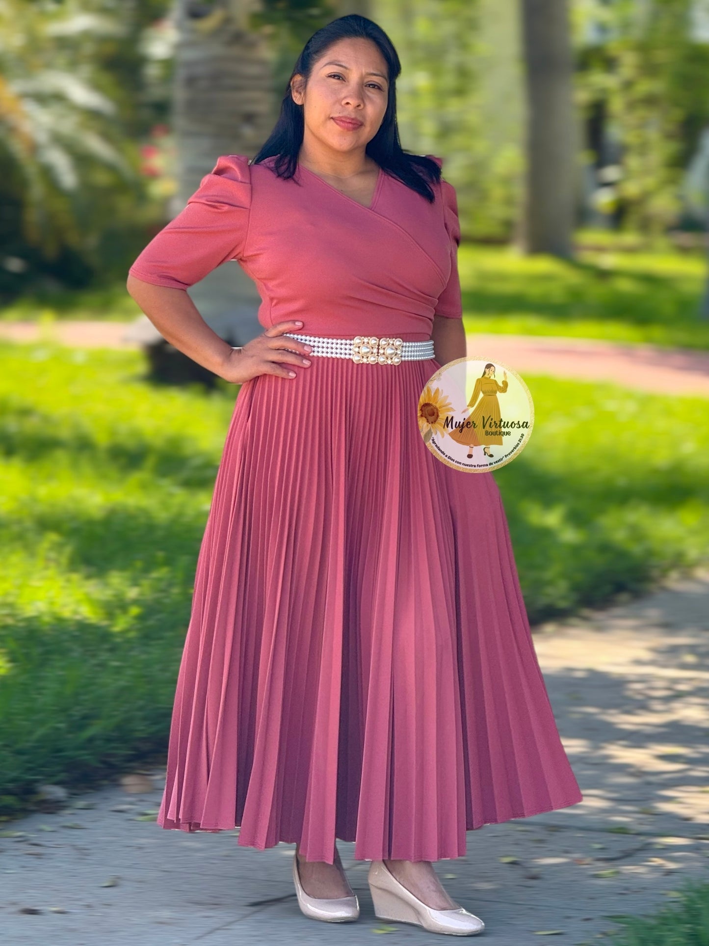 Jessica Rosa viejo Pleated Dress