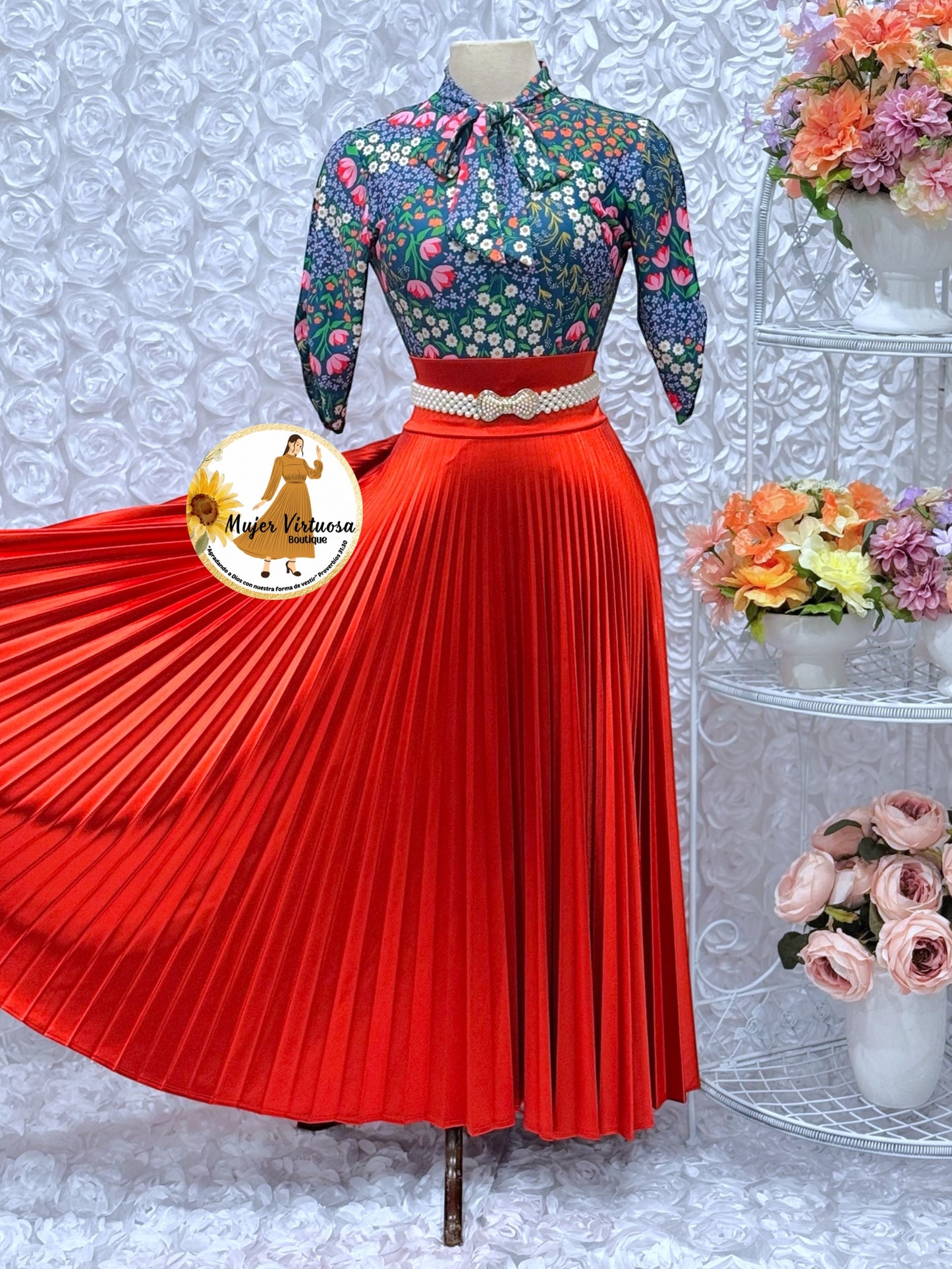 Rust Pleated Satin Skirt