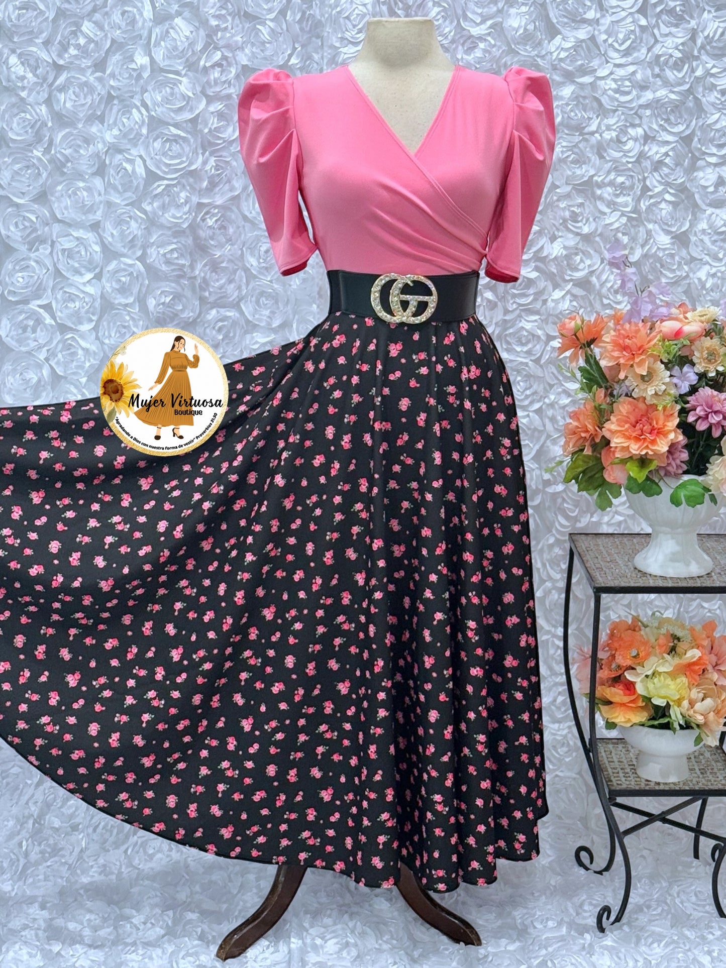 Susan Pink & Black Ditsy Dress