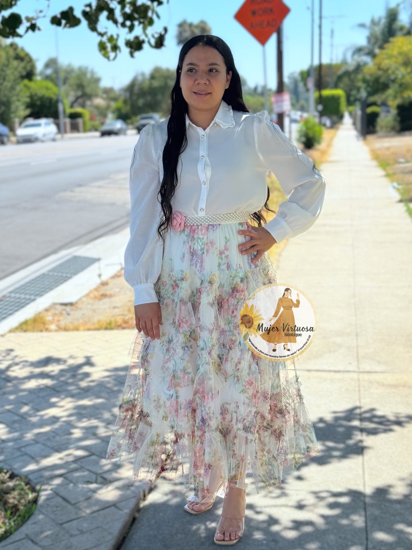 White Floral Mesh Skirt