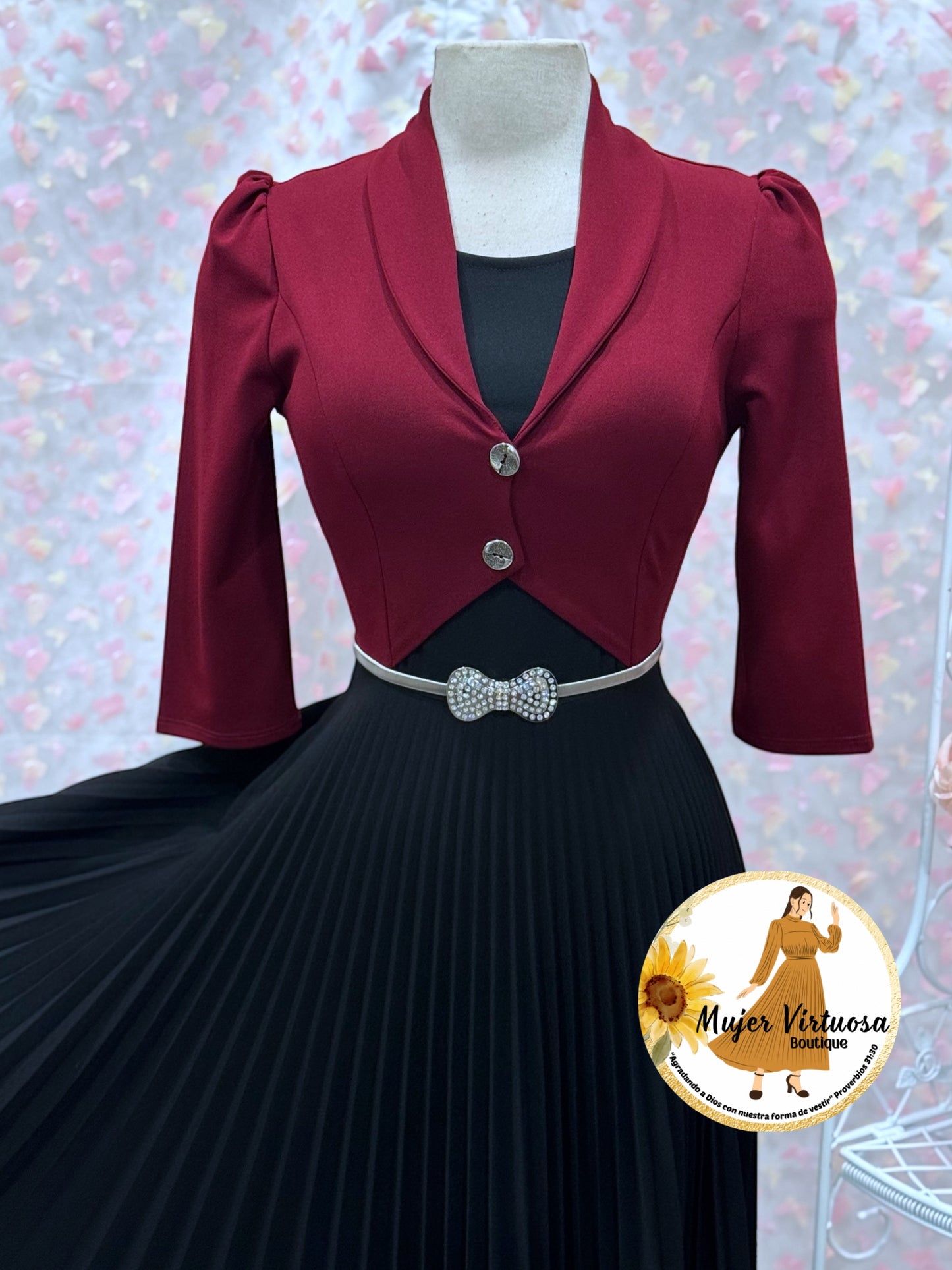 Milena Burgundy/Black Pleated Dress