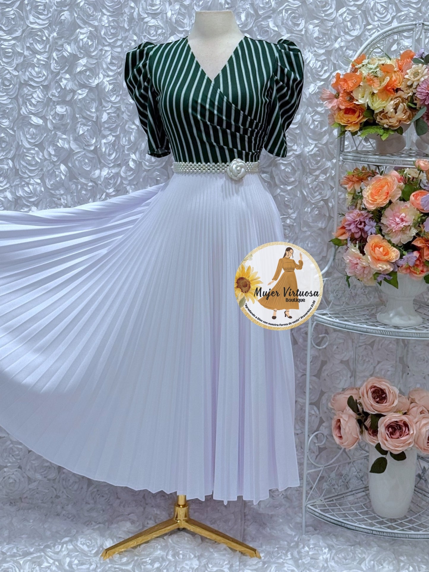 Jessica Green/White Striped Dress