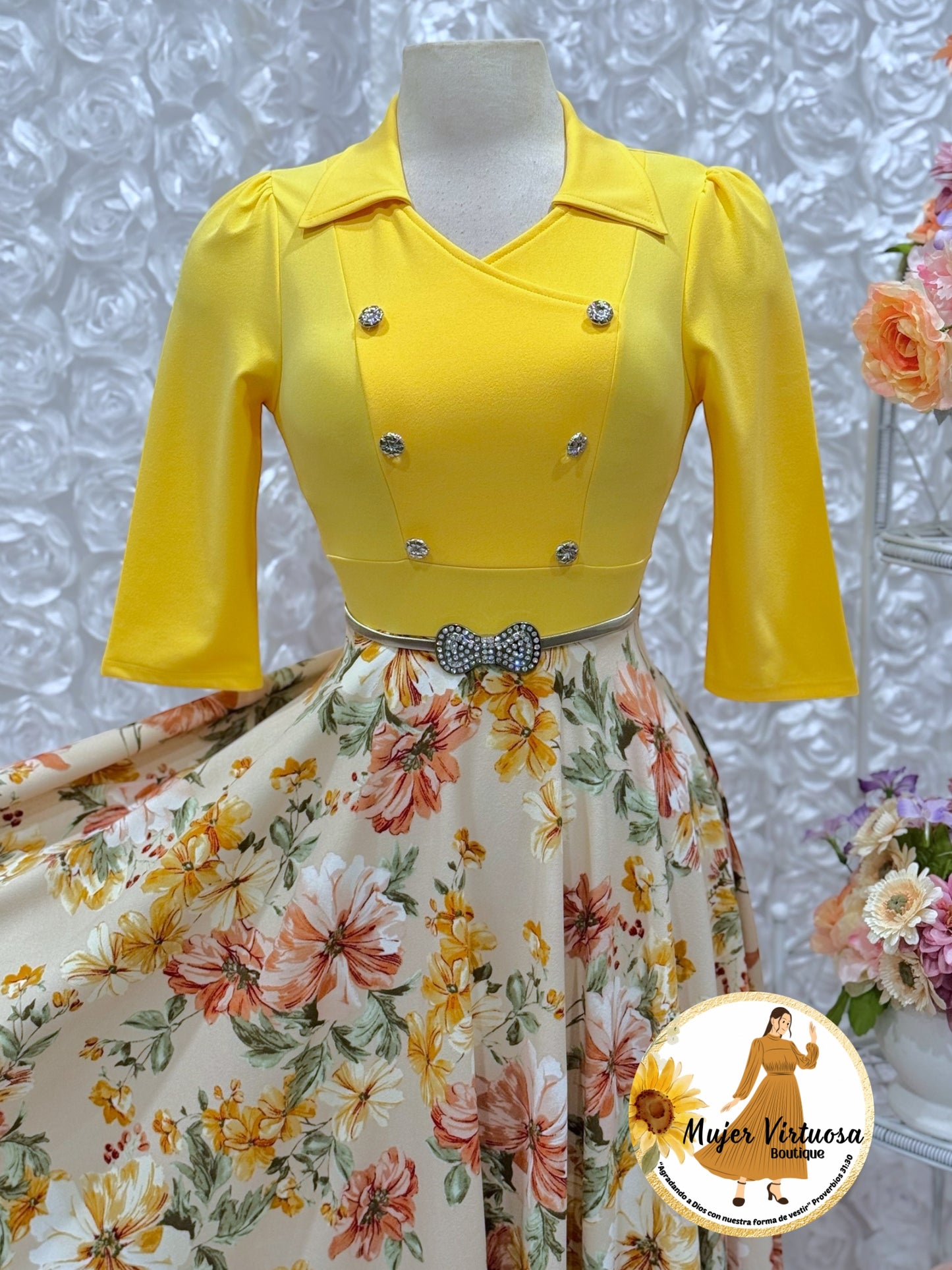 Frida Yellow & Beige Floral Dress