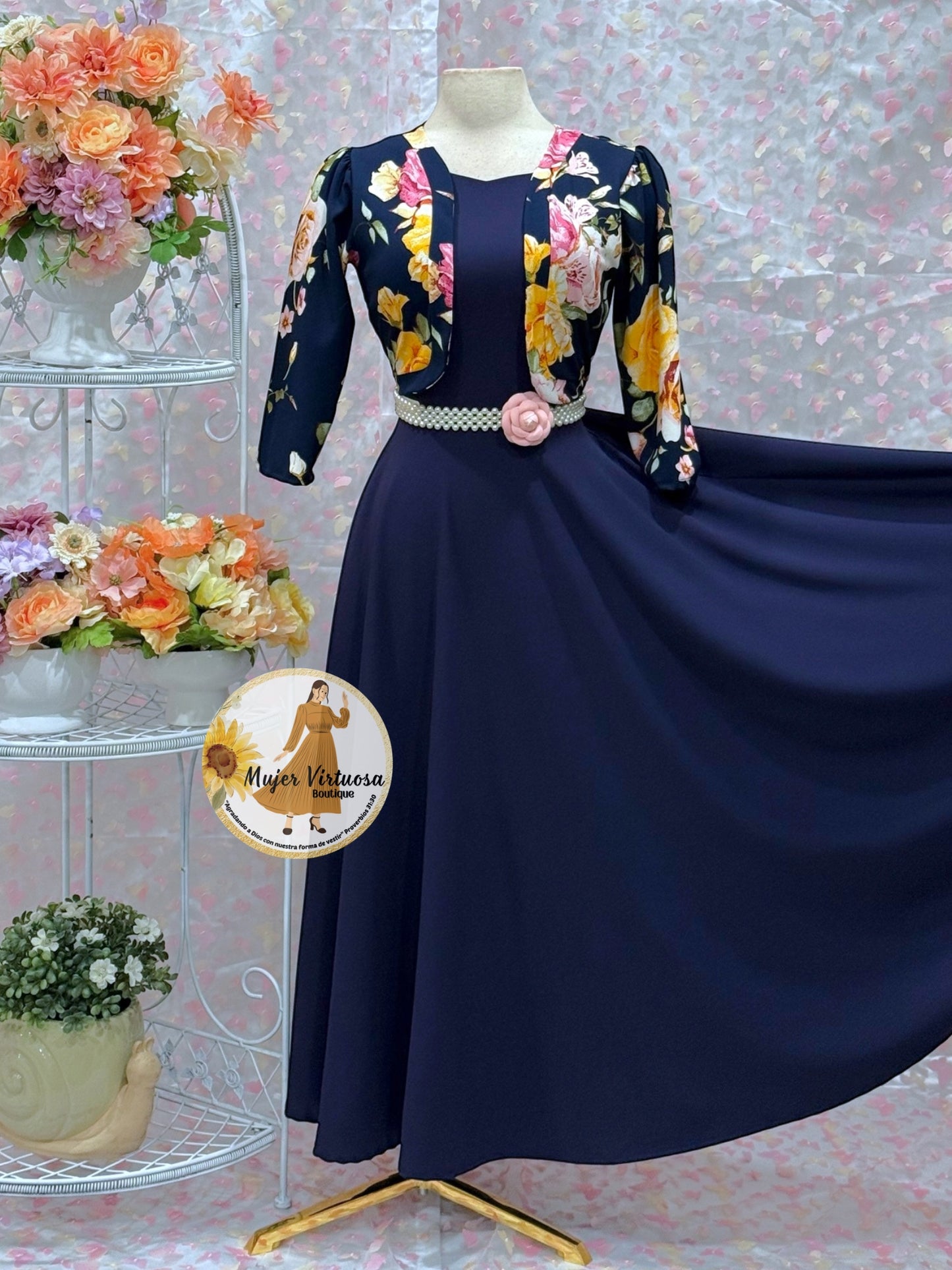 Navy Blazer Floral Dress