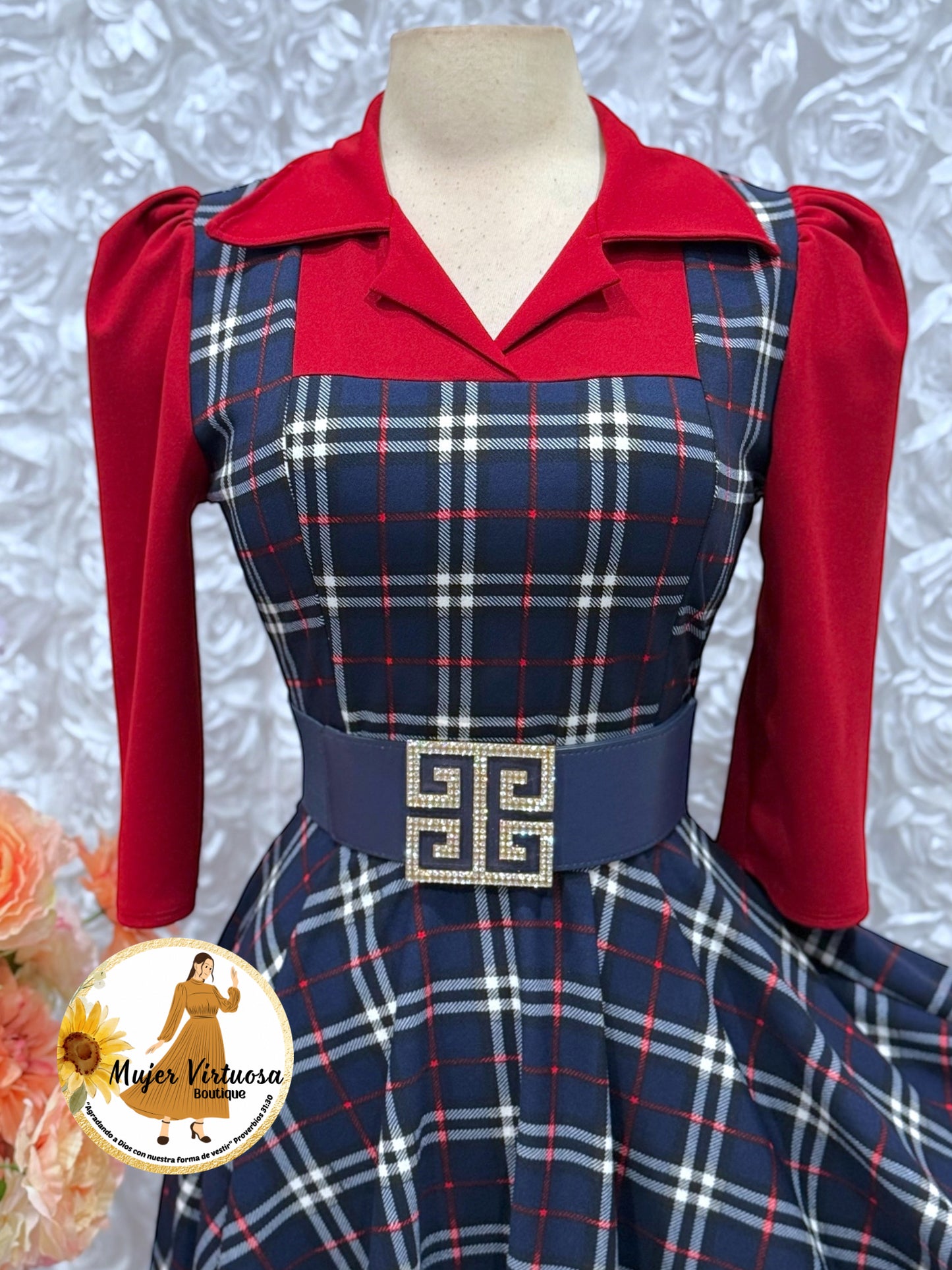 Red/Navy Plaid 2 in 1 Dress