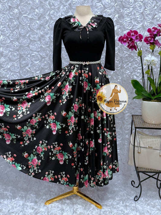 Francesca Black Roses Dress
