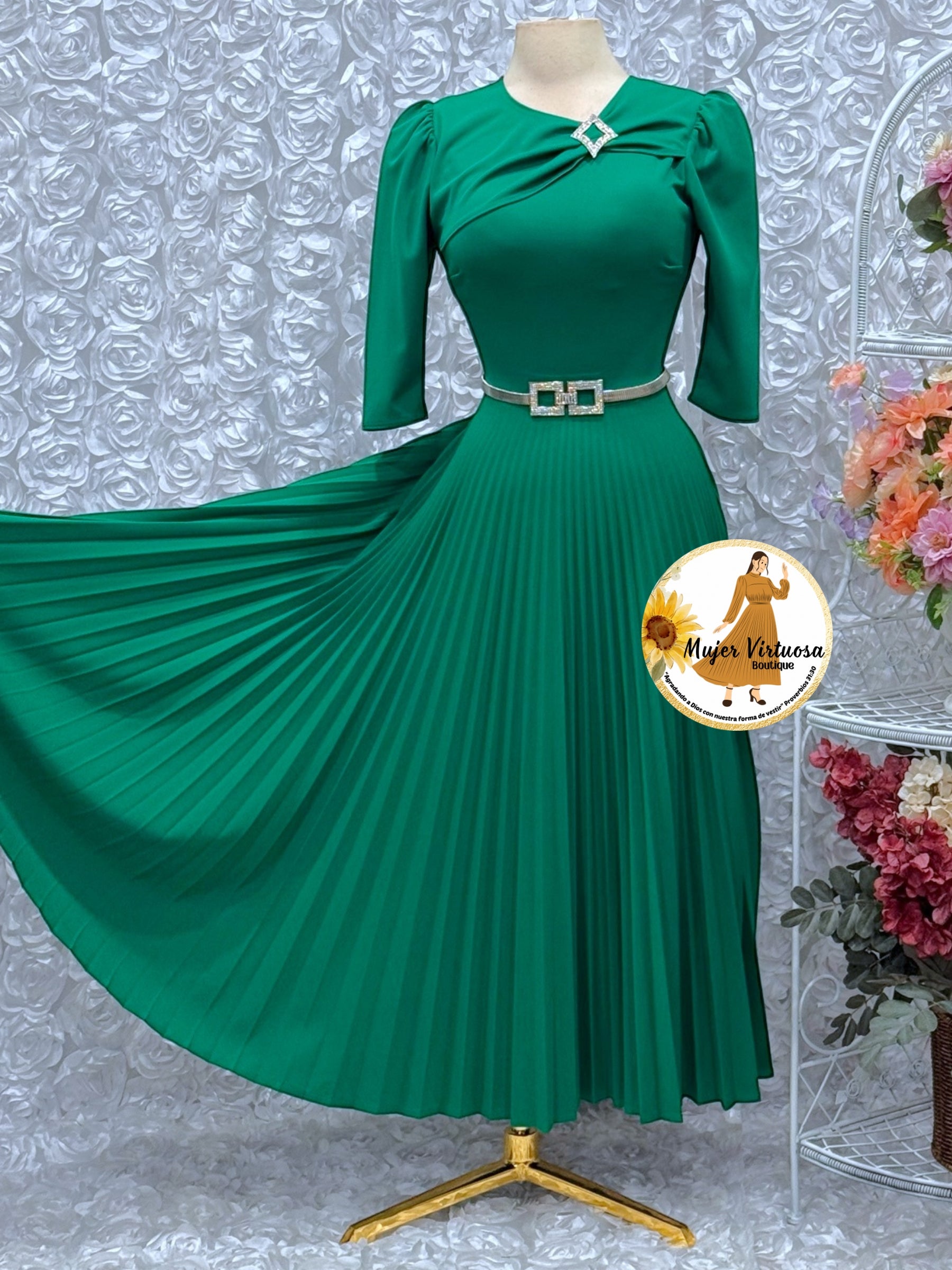 Rosalie Kelly Green Pleated Dress Large Rosalie Kelly Green Pleated Dress Large